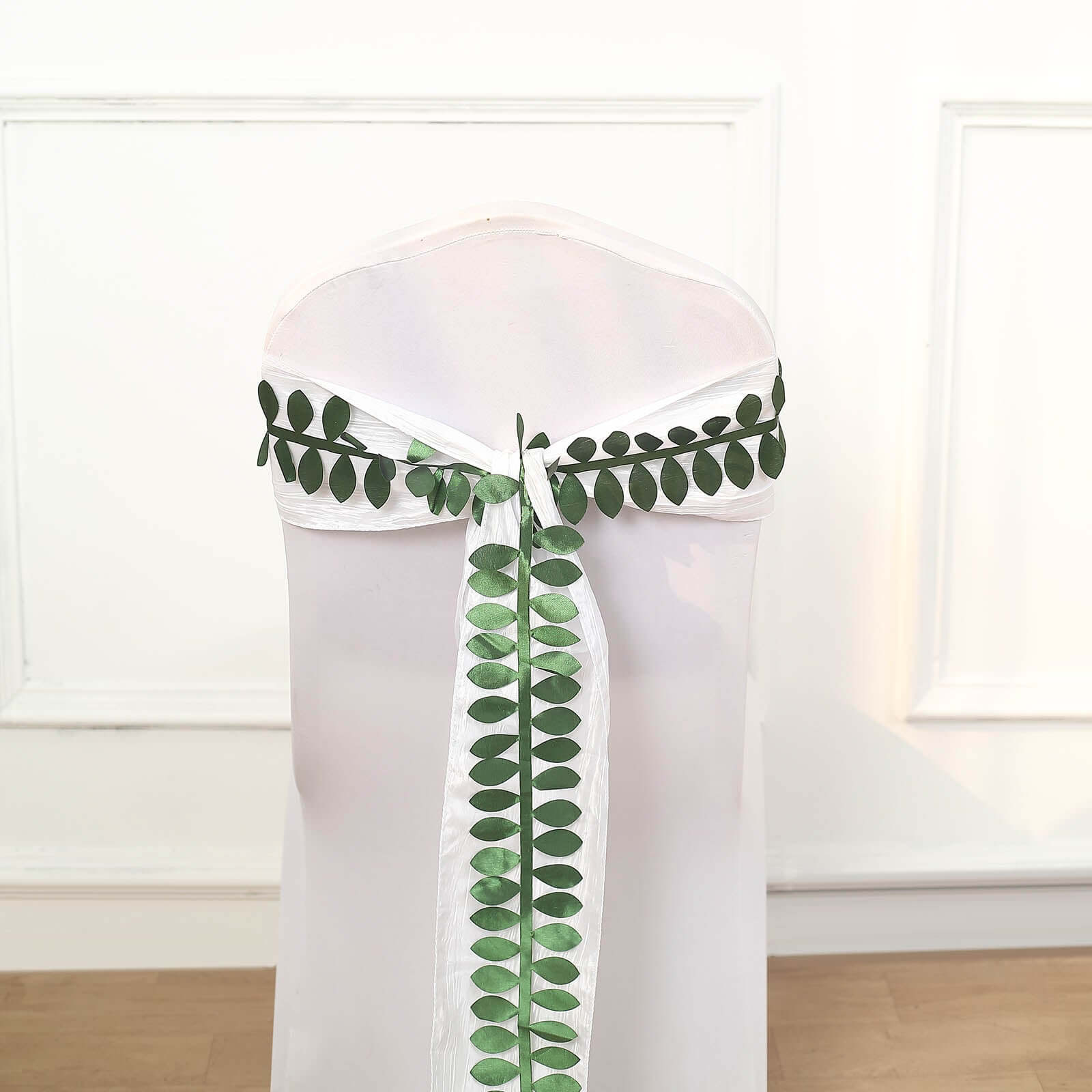 Premium Taffeta Ribbon Sash with 4 - Leaf Petal Design in Green, 50ft - Ideal for Decor
