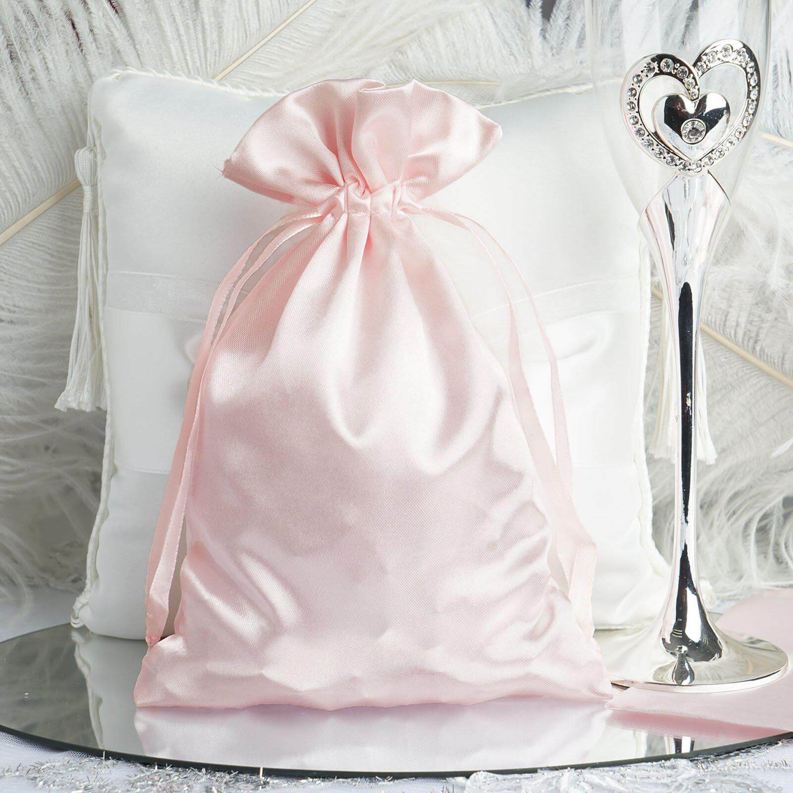 Hot Deal! 12-Pack 6x9 Blush Satin Drawstring Wedding Party Favor Gift Bags