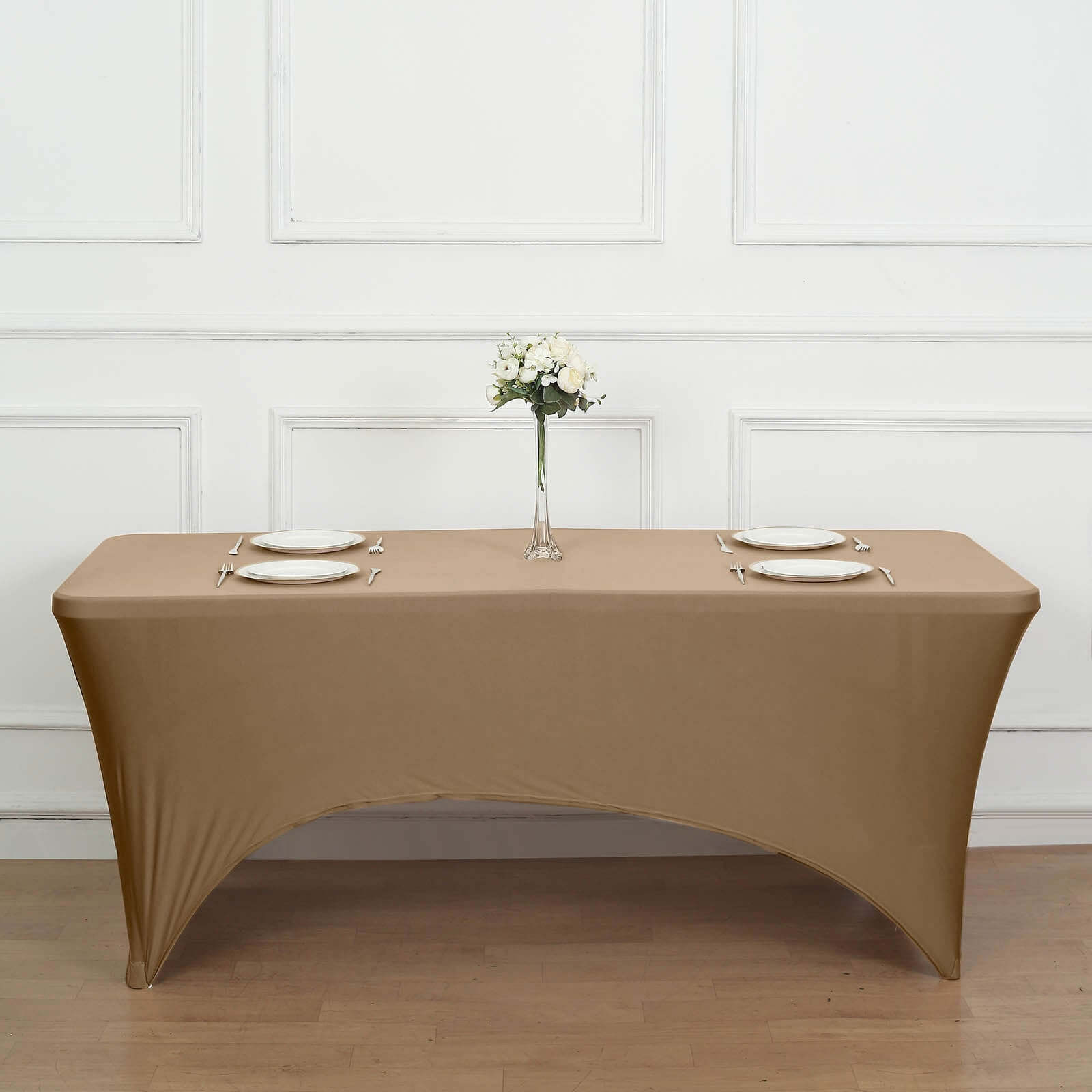 Durable Taupe Stretch Spandex Table Cover for 8ft Rectangles - Ideal Choice