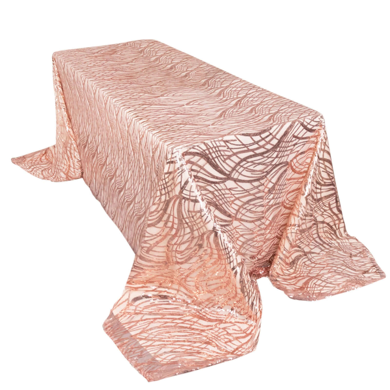Sparkly Rose Gold Sequin Embroidered Mesh Rectangle Tablecloth (90x156) for Special Events