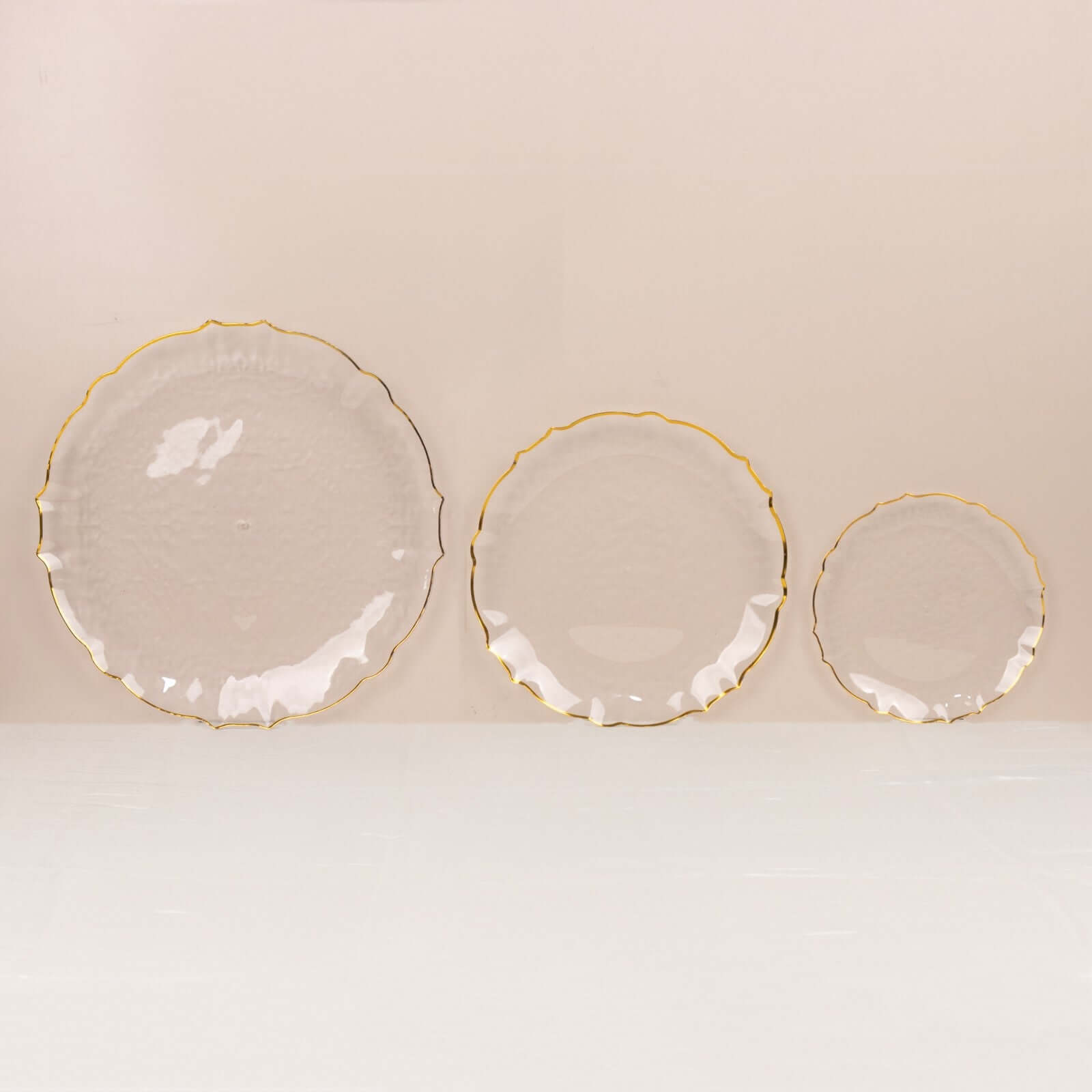10-Pack Clear Plastic Round Dessert Plates with Gold Scalloped Sunflower Rim - Ideal for Special Events