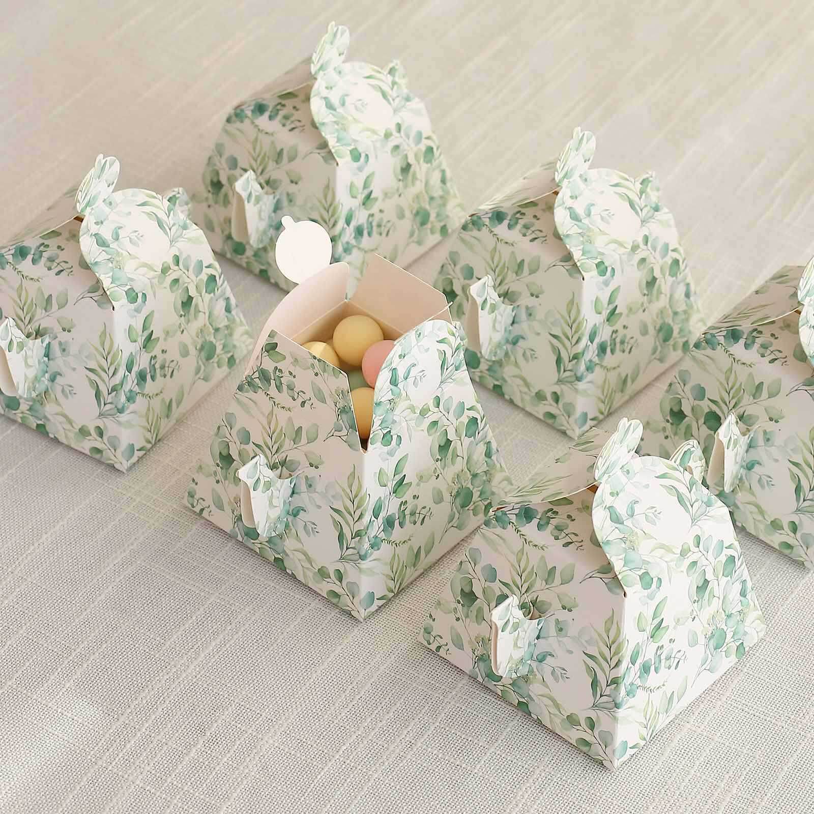 25-Pack Tea Time Mini Teapot Party Favor Boxes with Eucalyptus Greenery - Great Gift Idea