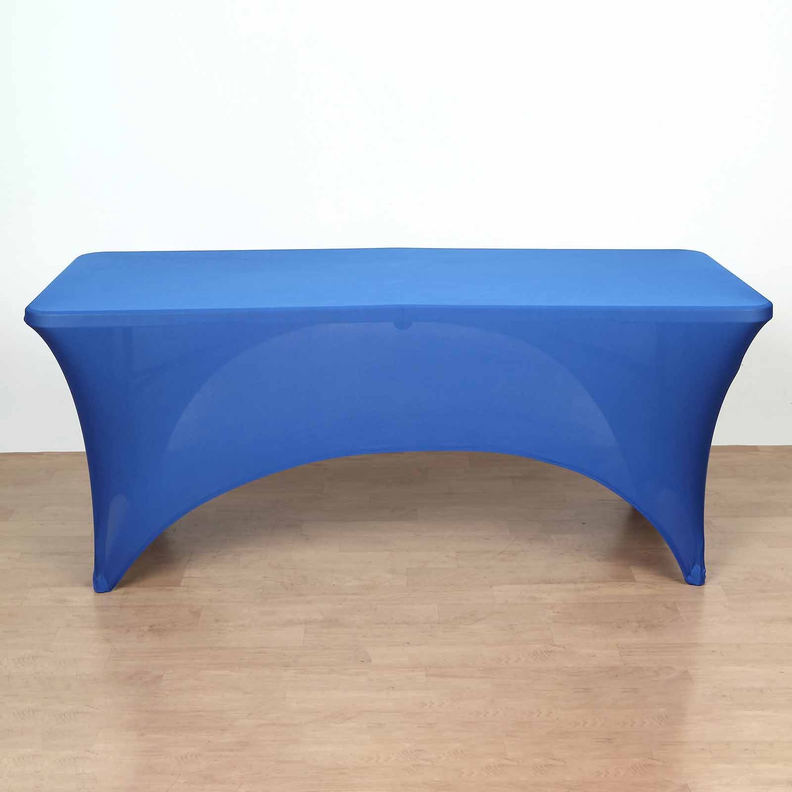 Hot Deal! Royal Blue Stretch Spandex 96x30 Rectangle Table Cover with Curved Open Back for Professional Look