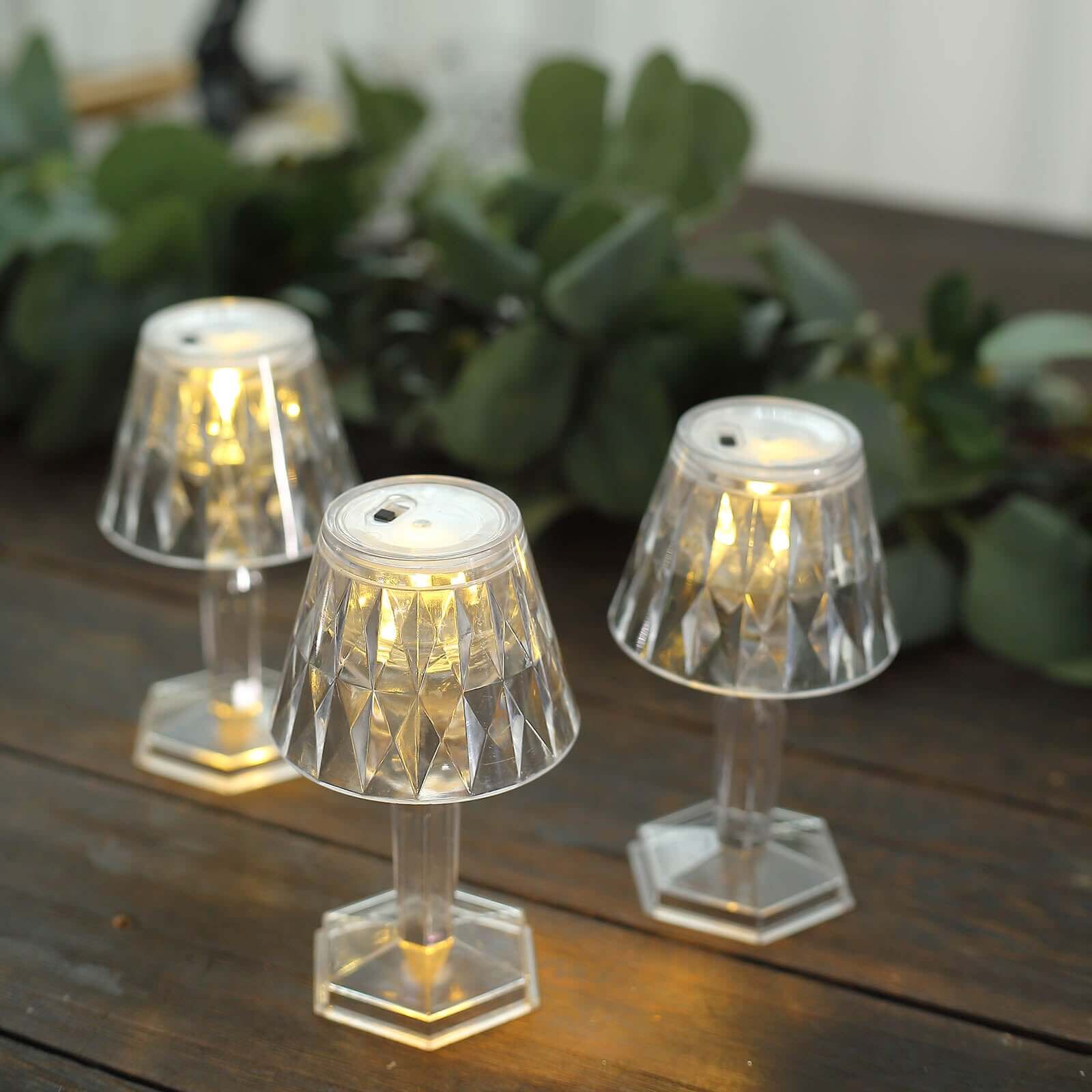 6-Piece Set of Clear Acrylic LED Warm White Accent Night Lights with Diamond Design, 4.5 inches Tall