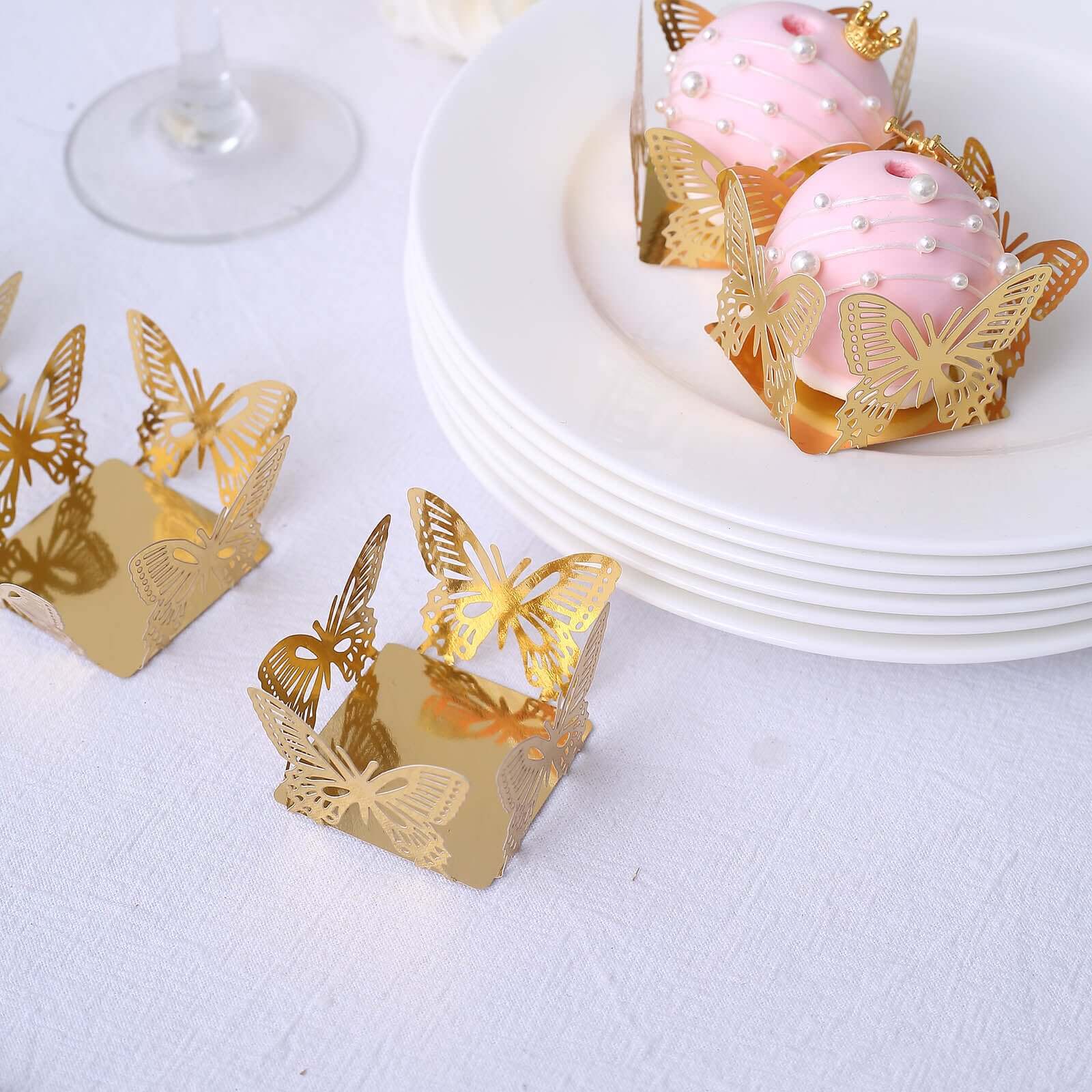 Hot Deal! 50-Pack Metallic Gold Mini Paper Truffle Cup Liners with Butterfly Square Design for Cupcakes