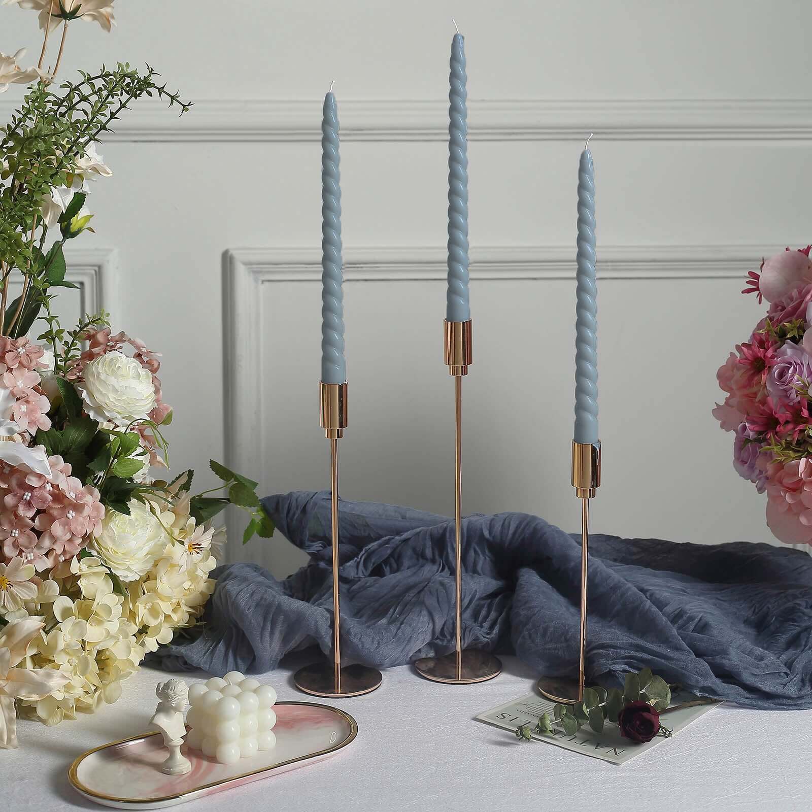 Hot Deal! 12-Pack Premium Unscented Dusty Blue Spiral Taper Candles, 11.25