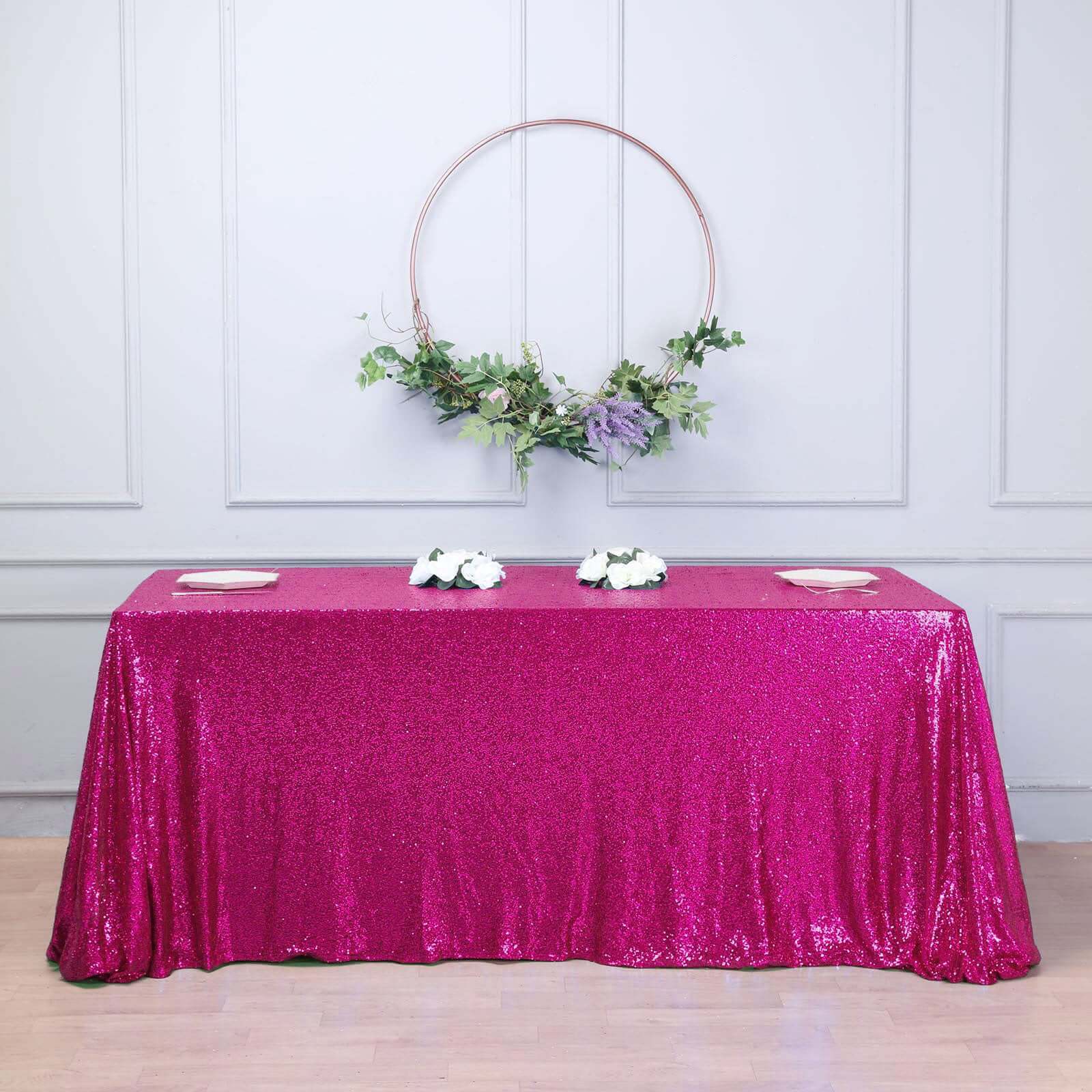 Hot Deal! Fuchsia Sequin Rectangle Tablecloth (90x156) for Stunning Event Decor