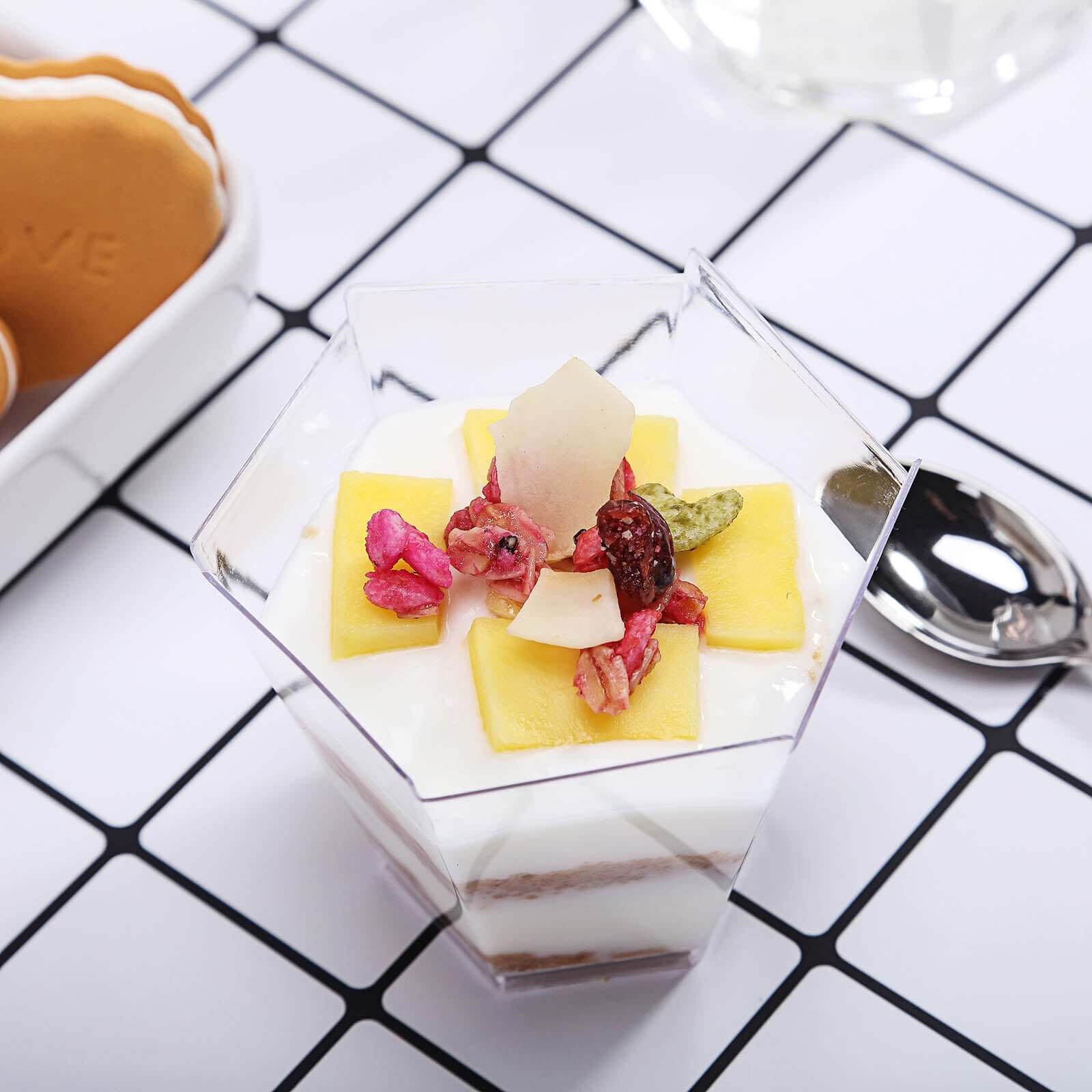 12-Piece Set of Lightweight, Disposable 3oz Clear Wavy Hexagon Plastic Dessert Cups