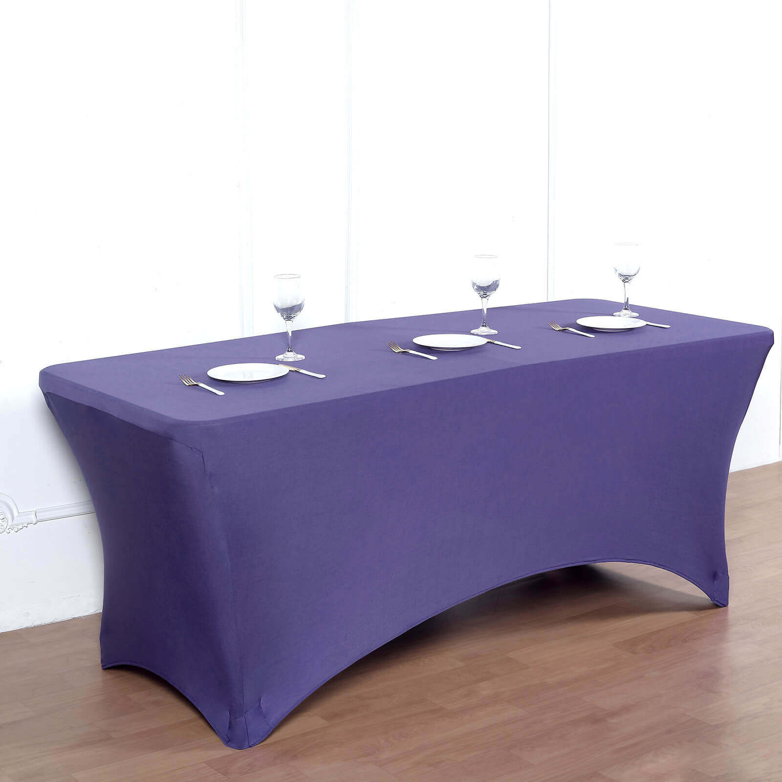 Purple Durable Stretch Spandex 96x30 Rectangle Table Cover - Ideal for Events