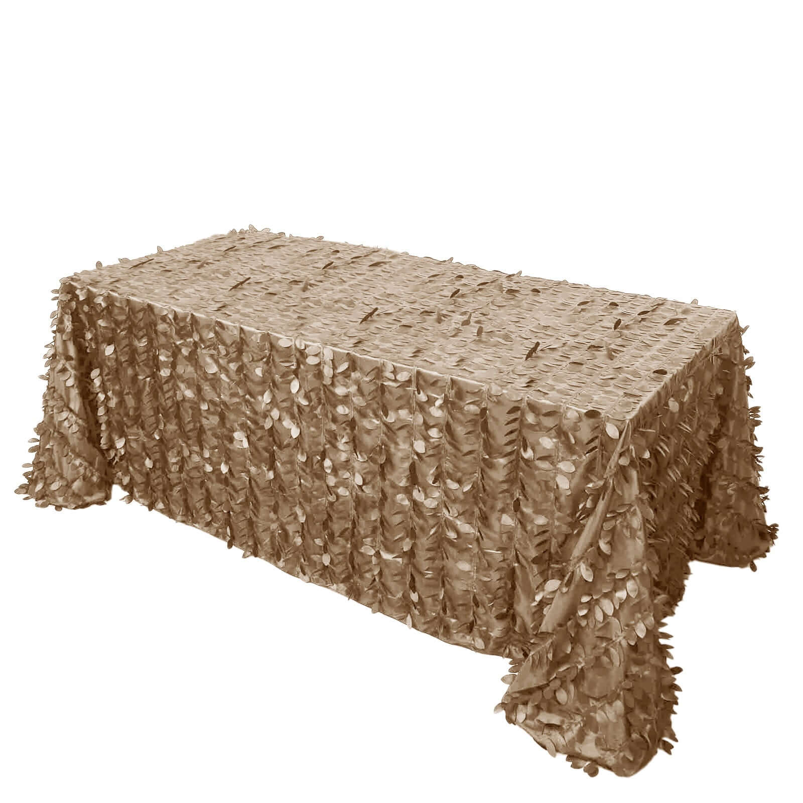 Taupe Taffeta 90x132 Rectangle Tablecloth with 3D Seamless Leaf Petal Design