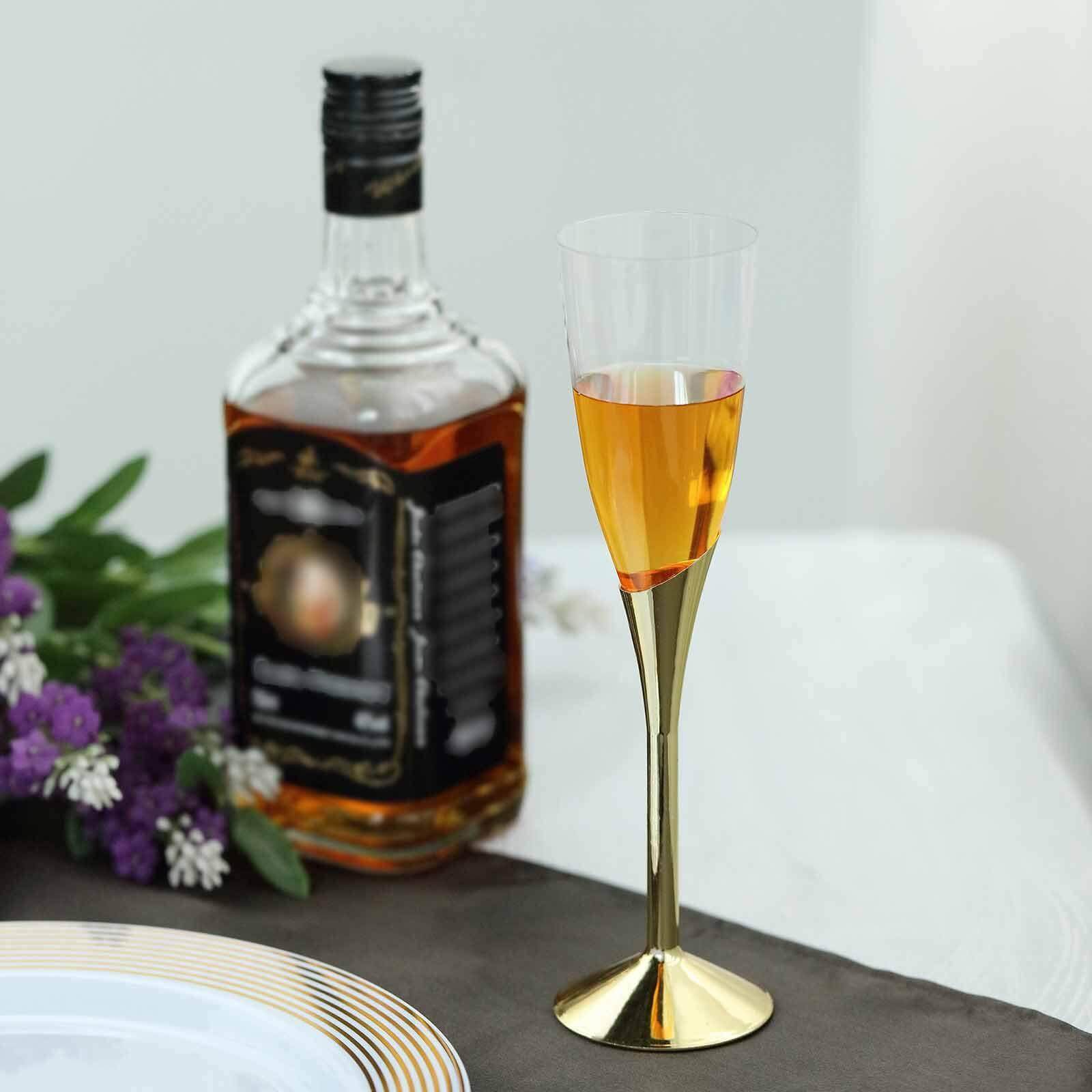 Amazing 6-Pack Disposable Plastic Champagne Flutes, 5oz Clear with Gold Base for Toasts