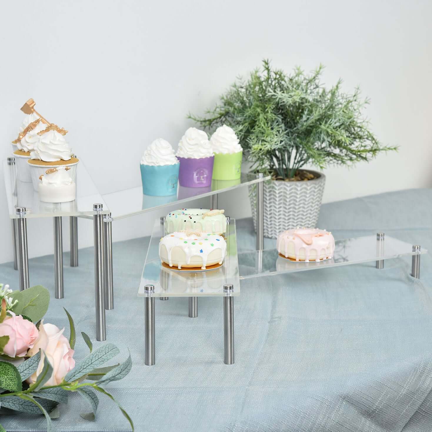 Hot Deal! Set of 4 Clear Premium Acrylic Dessert Display Stands for Cupcakes, Pastries & Appetizers