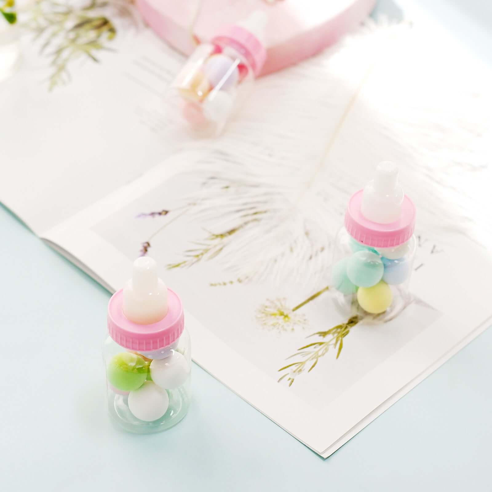 12-Pack Clear/Pink Fillable Mini Baby Bottle Candy Containers - Ideal Favors for Baby Showers