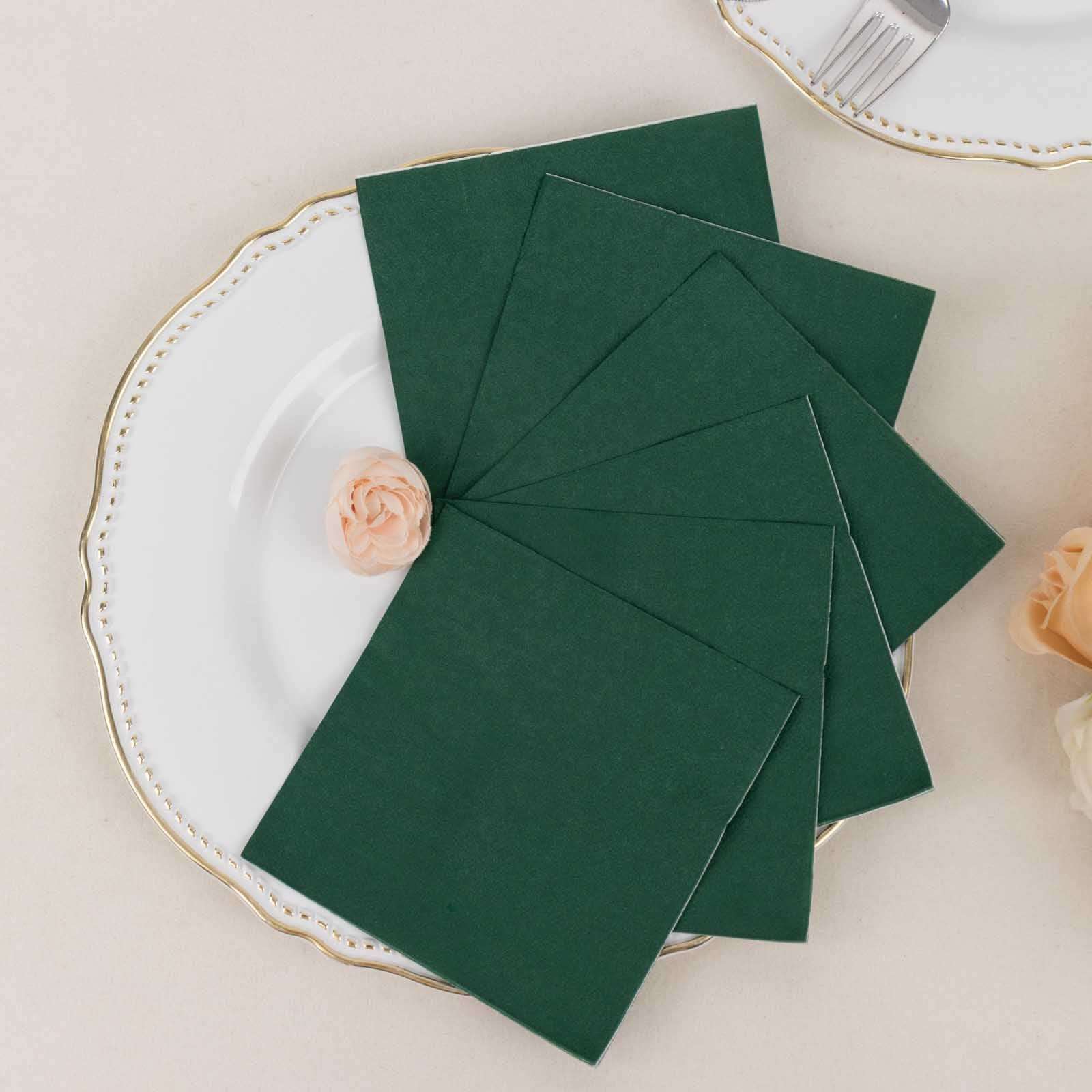 Get 50-Pack of 2-Ply Disposable Soft 18GSM Hunter Emerald Green Cocktail Paper Beverage Napkins