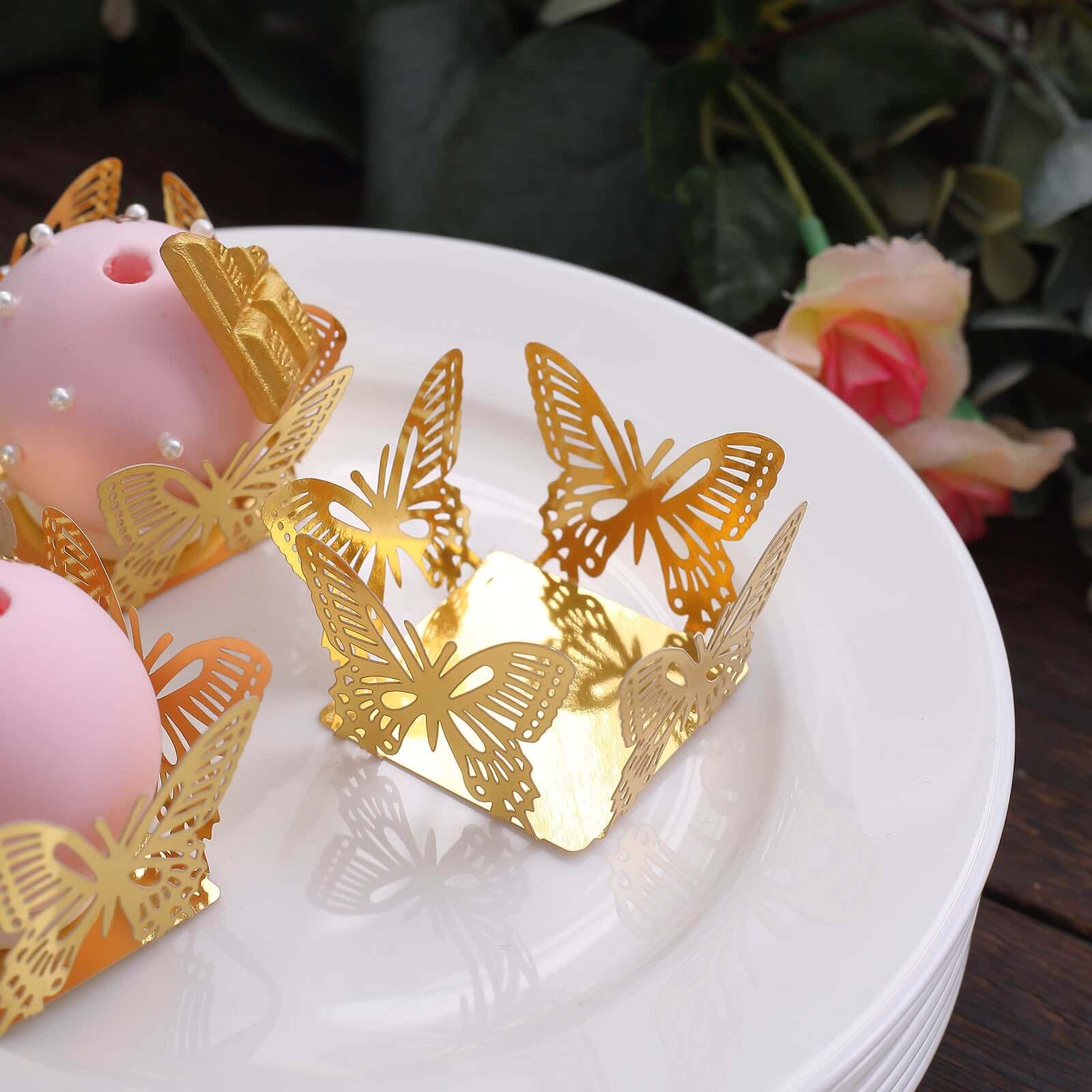 Hot Deal! 50-Pack Metallic Gold Mini Paper Truffle Cup Liners with Butterfly Square Design for Cupcakes