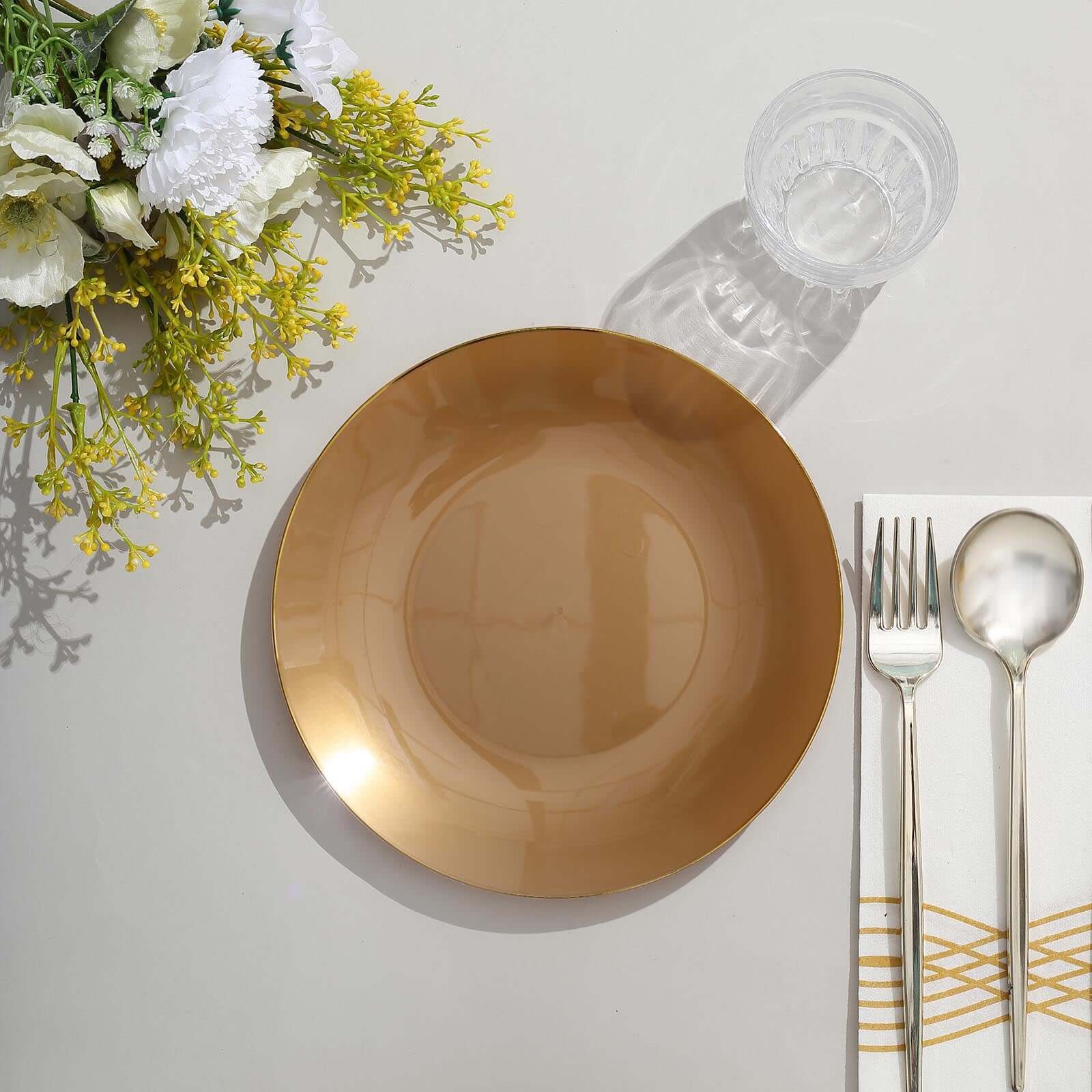 10-Pack Gold Rim 8" Disposable Plastic Dessert Plates - Ideal for Special Occasions