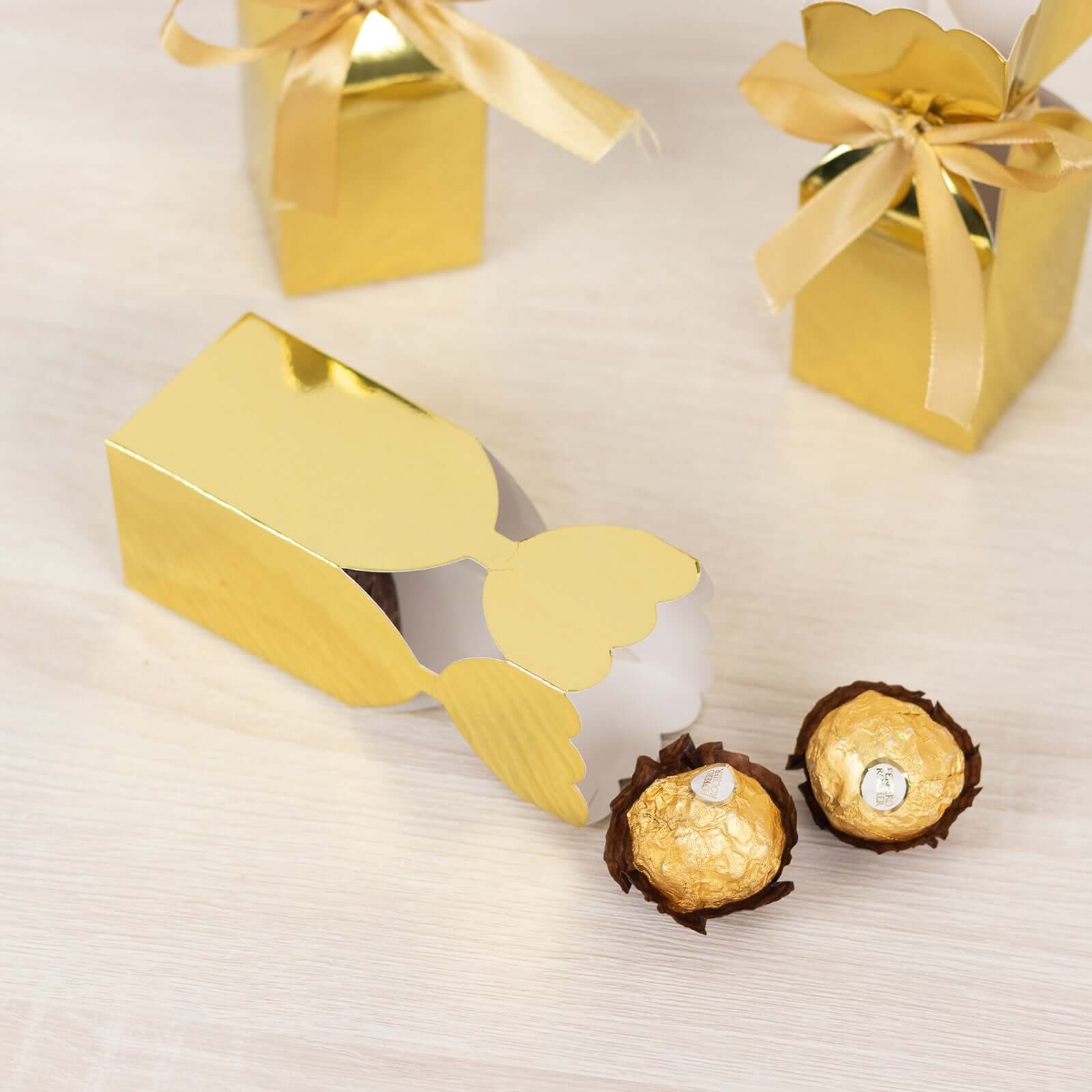 25-Pack Gold Floral Satin Ribbon Candy Gift Boxes - Ideal for Parties