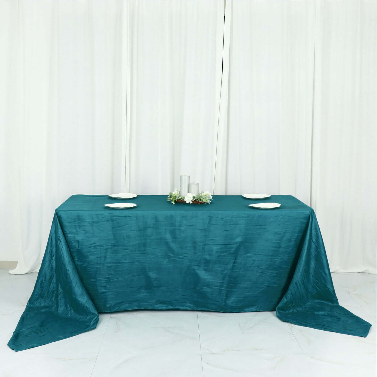 Teal Crinkle Taffeta 90x156 Rectangle Tablecloth - Seamless, Exquisite Cover
