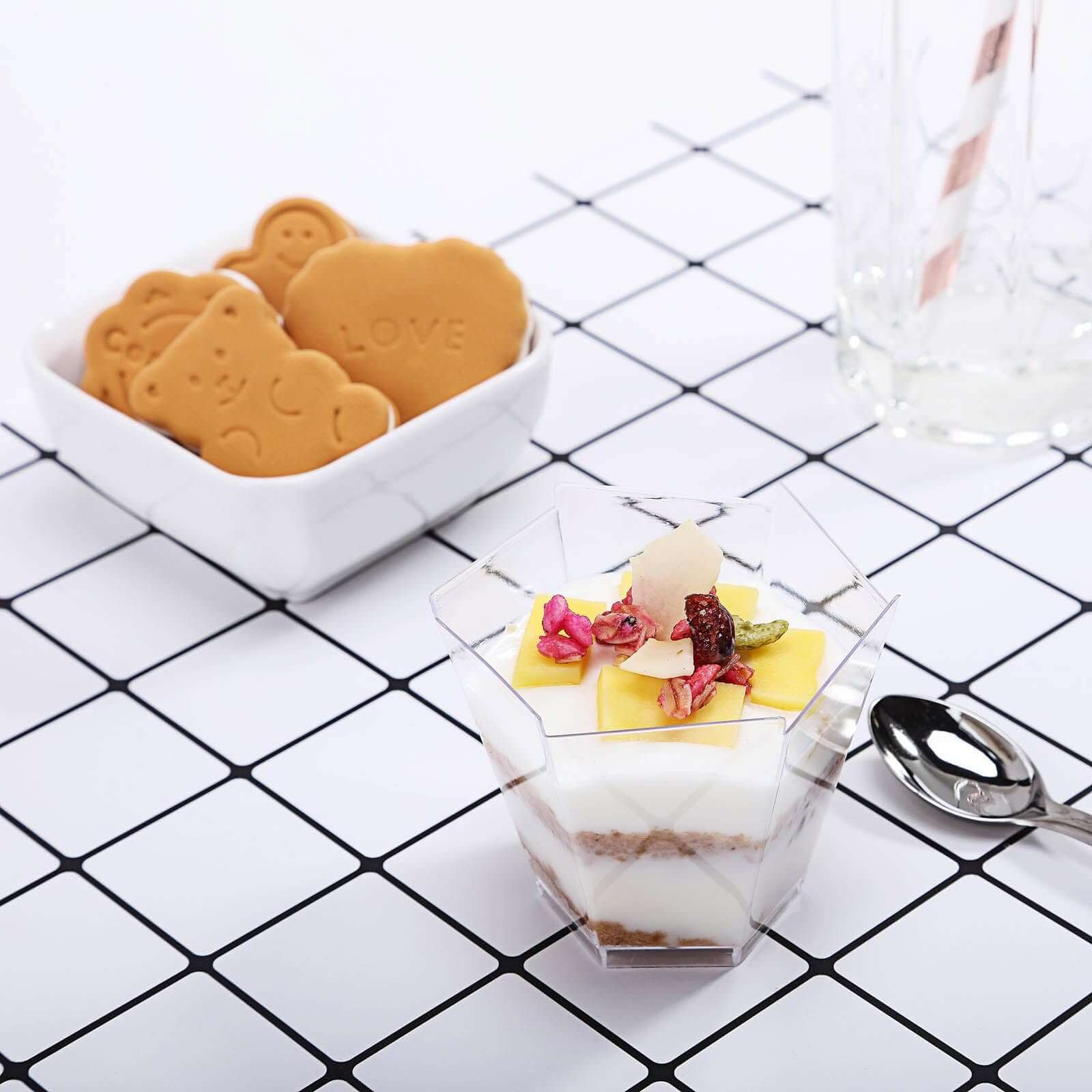 12-Piece Set of Lightweight, Disposable 3oz Clear Wavy Hexagon Plastic Dessert Cups