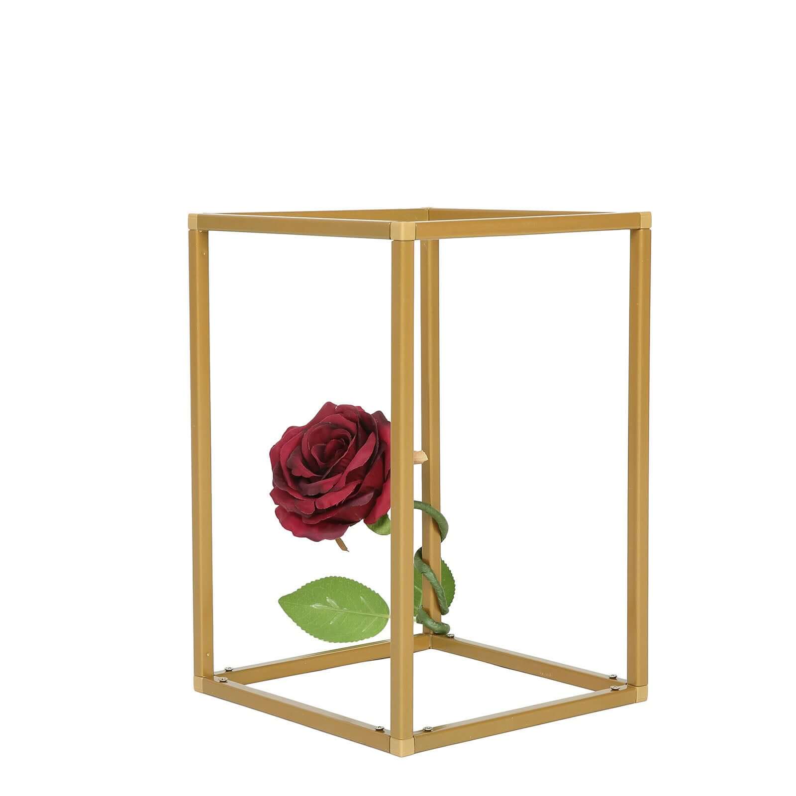 2-Pack Gold Metal Rectangular Geometric Column Frame Wedding Flower Stand - Ideal for Elegant Arrangements