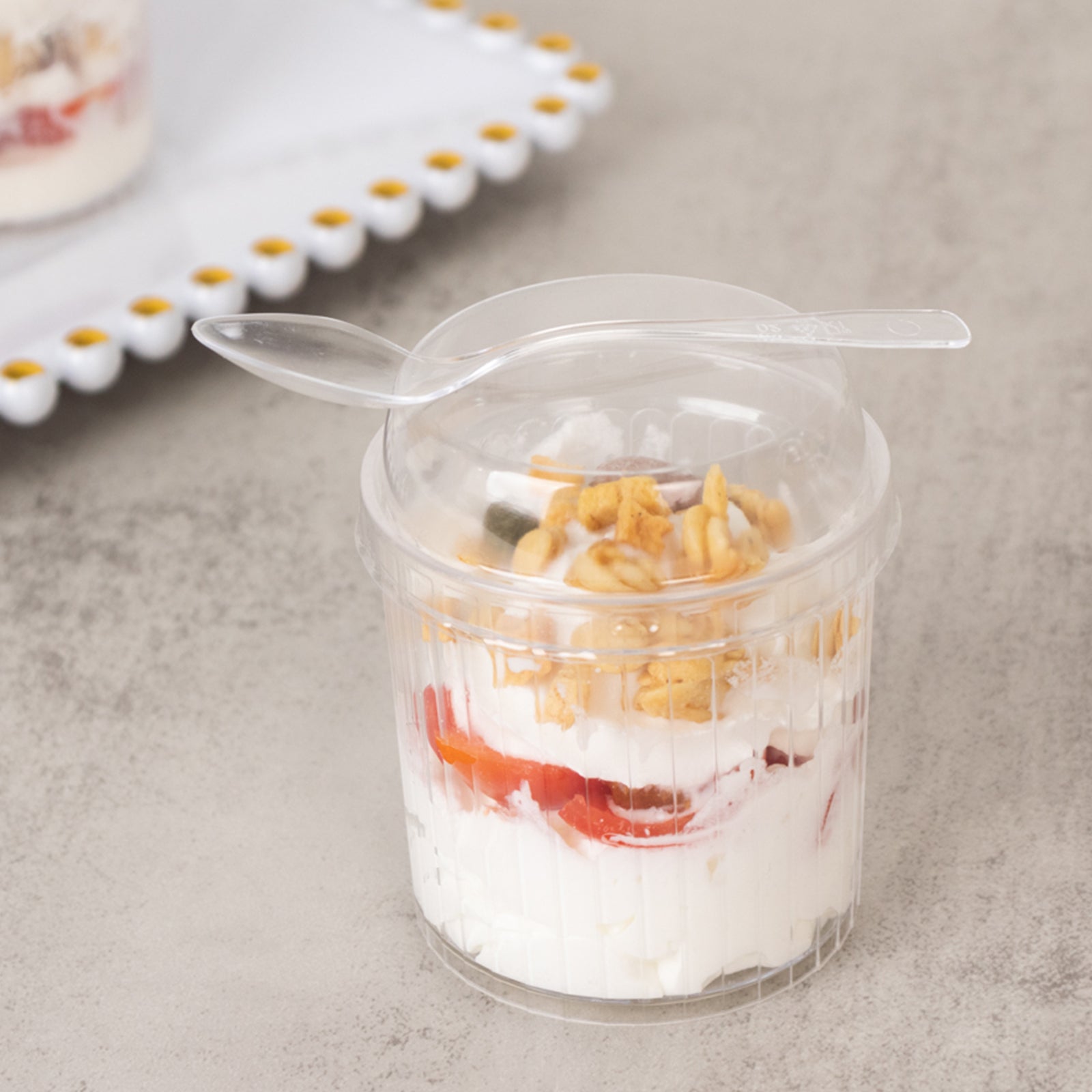 24-Pack 5oz Clear Ribbed Plastic Fruit Dessert Cups with Lid and Spoon - Ideal for Parfaits