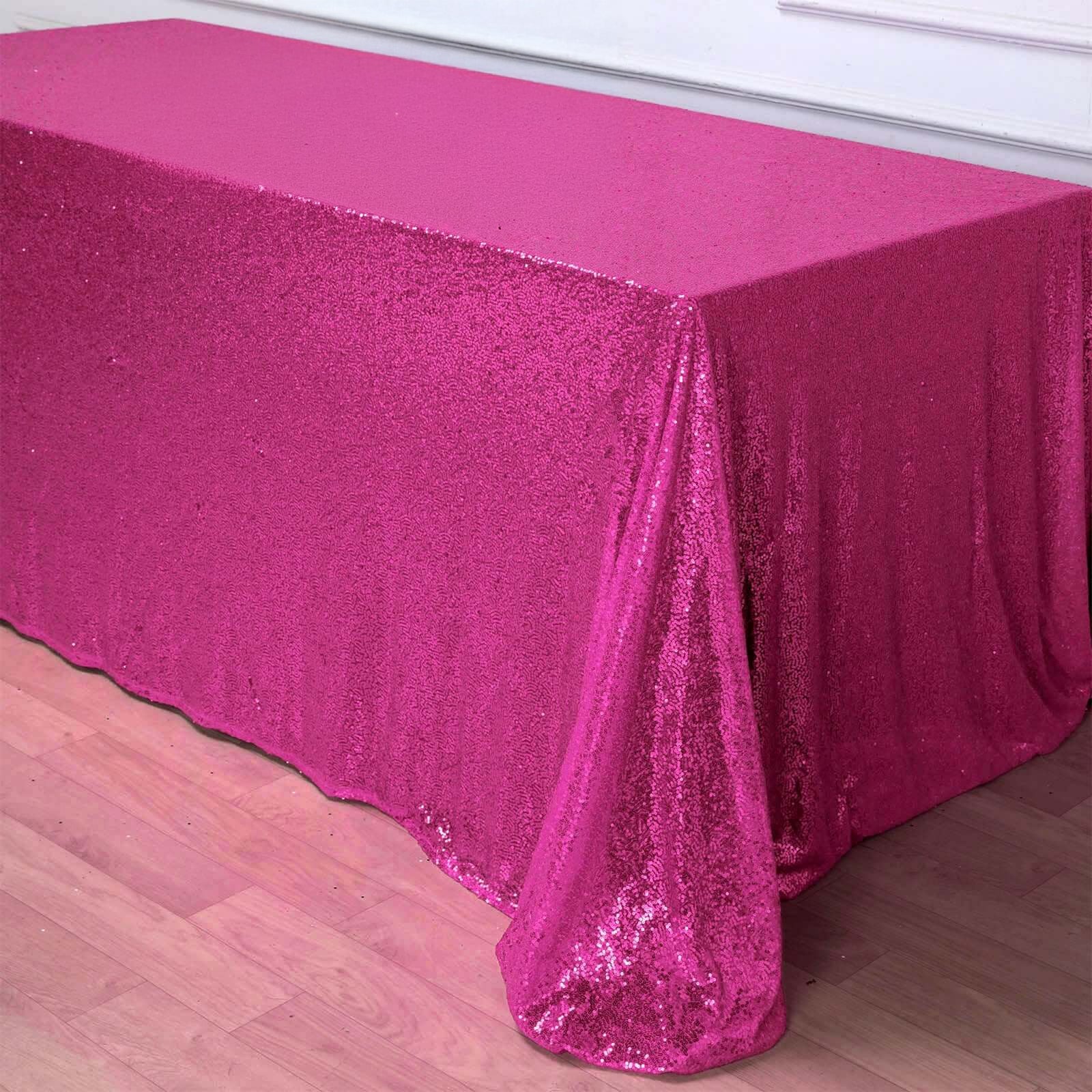 Hot Deal! Fuchsia Sequin Rectangle Tablecloth (90x156) for Stunning Event Decor