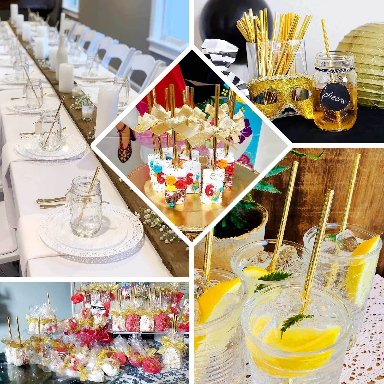 50-Pack Disposable Biodegradable Metallic Gold Foil Paper Straws - Ideal for Events