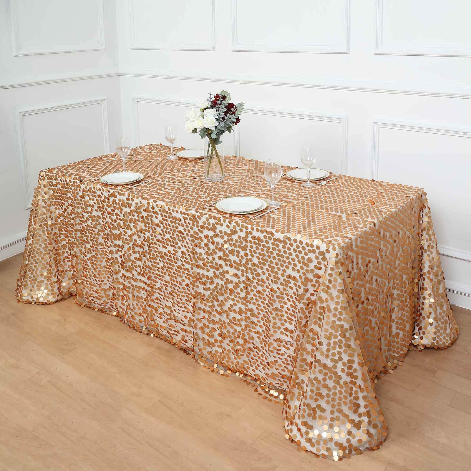 Hot! Seamless Matte Champagne Sequin Tablecloth, 90x156 Rectangle
