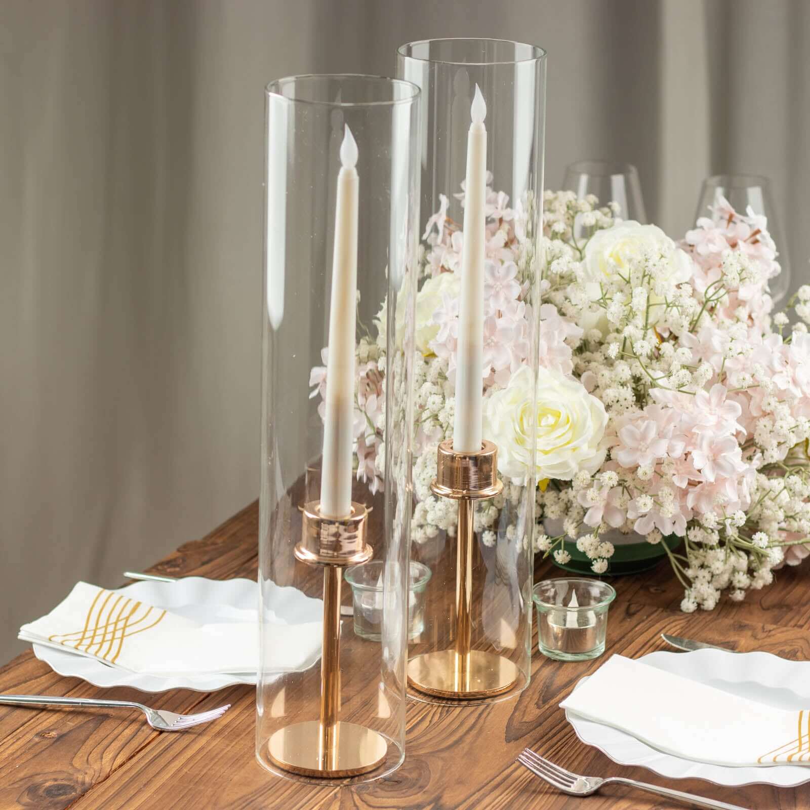 2-Pack 18-Inch Clear Glass Open-End Candelabra Shades for Stylish Table Decor