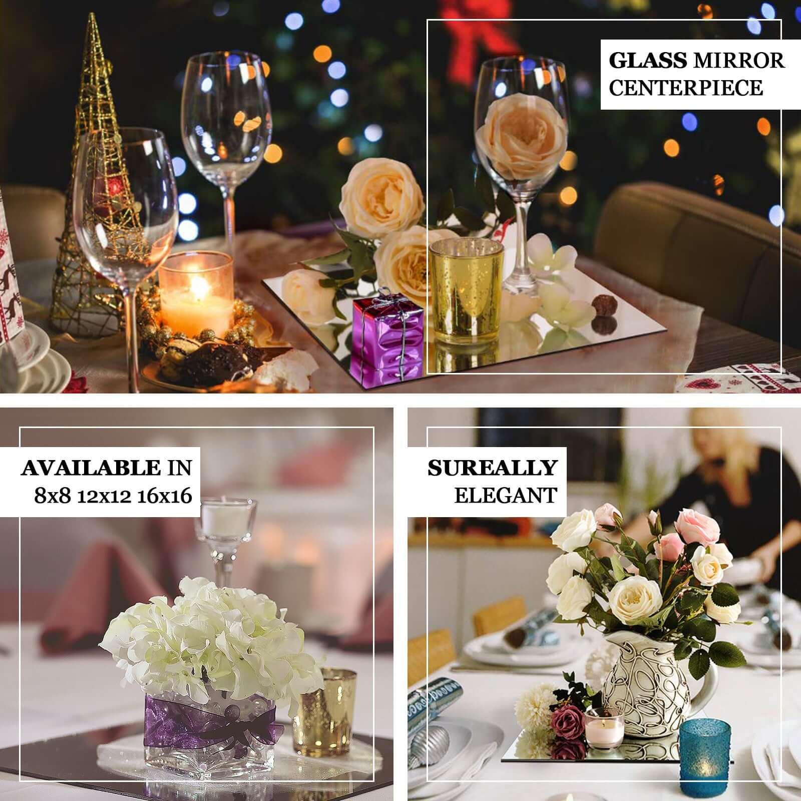 Hot Sale! 4-Pack Square Glass Wall-Hanging Mirrors for Table Centerpiece Decor