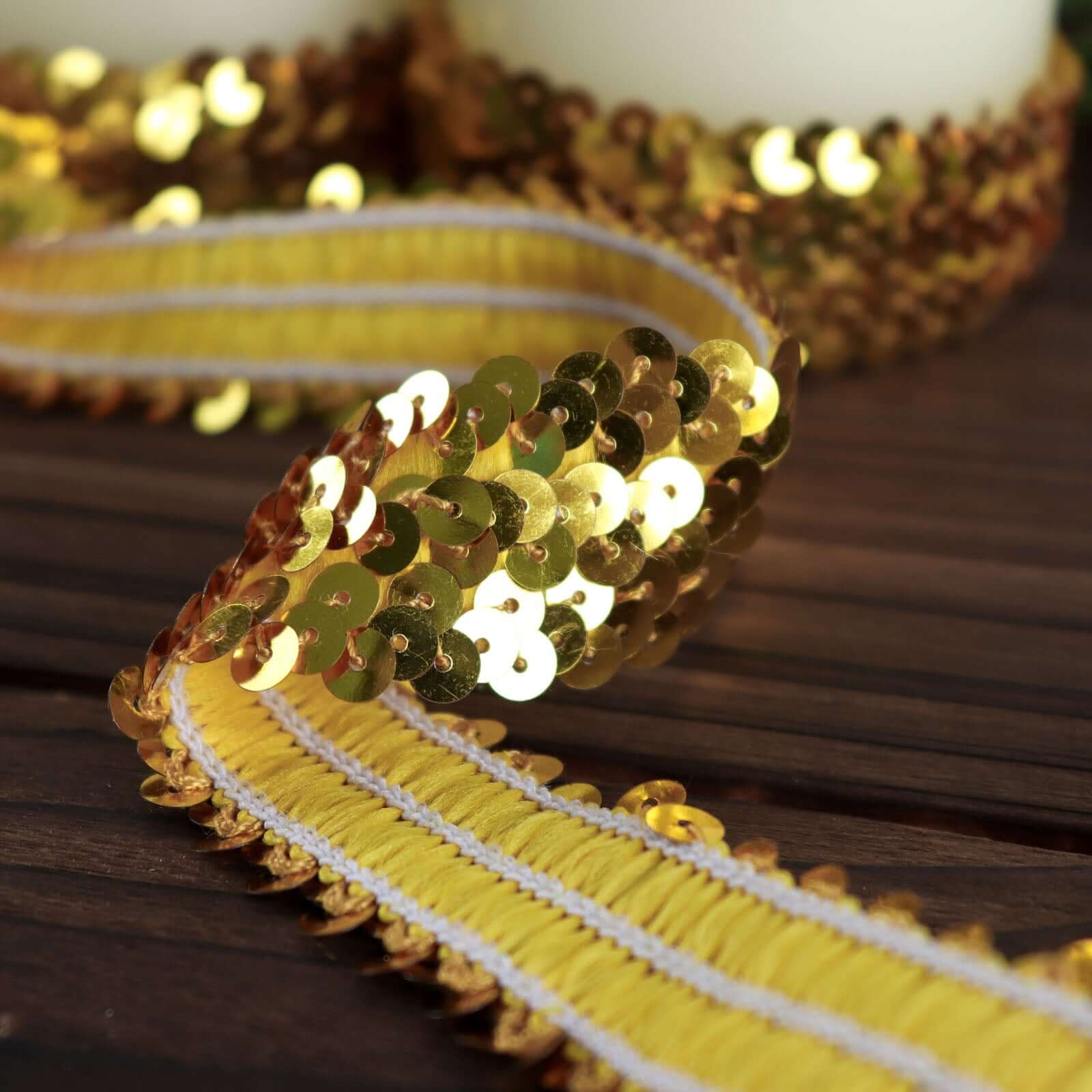 Hot Sale! 10-Yard 1-Inch Metallic Gold Sequin Stretch Fabric Ribbon for Crafting