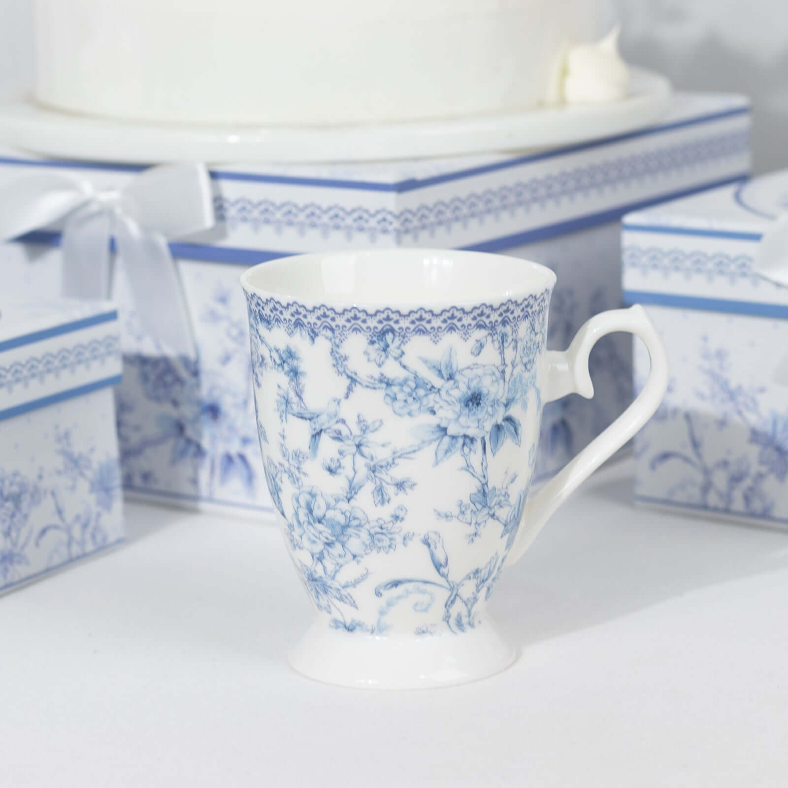 Hot Deal! 2-Pack White & Blue French Toile Porcelain Tea Cups Bridal Shower Gift Set in Keepsake Box