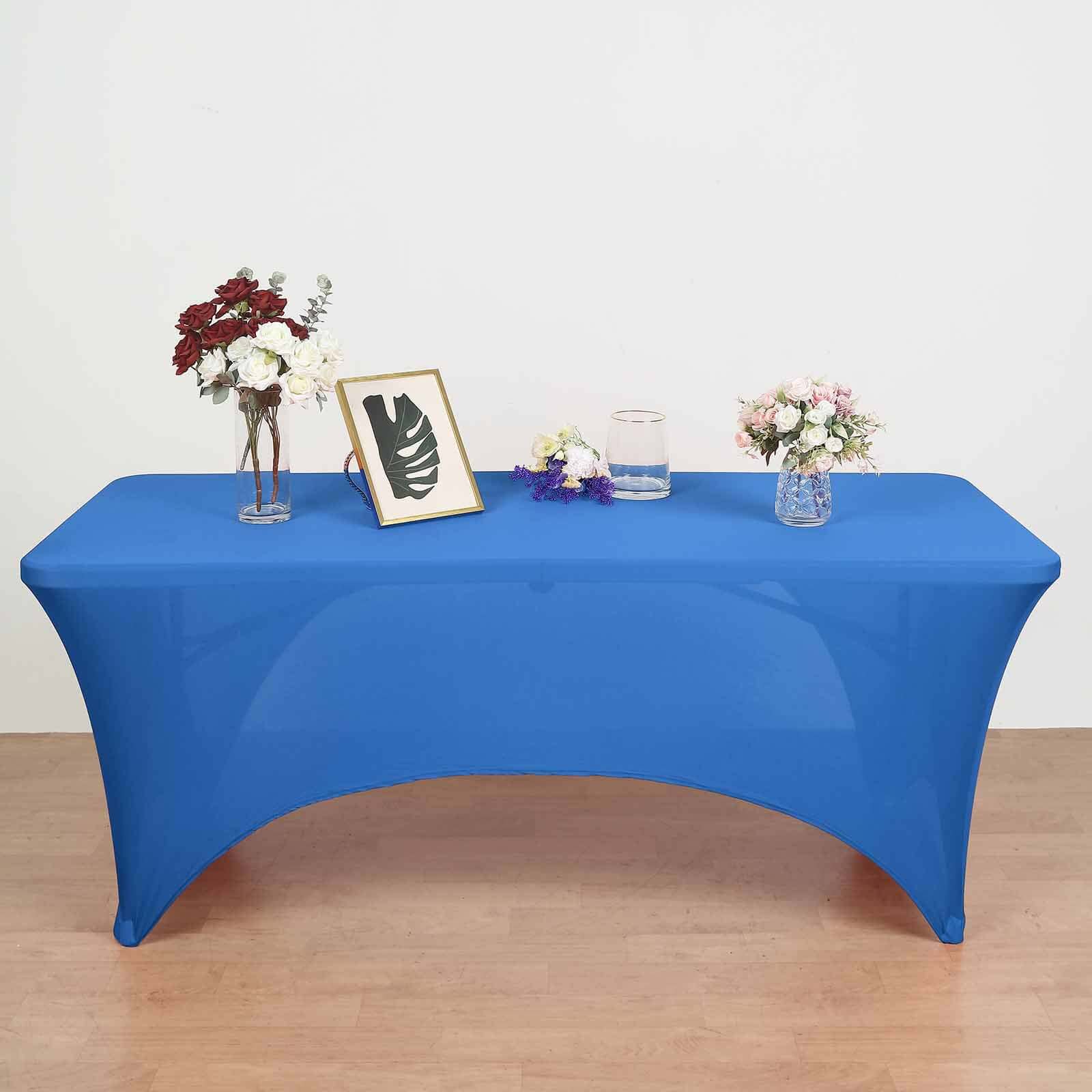 Hot Deal! Royal Blue Stretch Spandex 96x30 Rectangle Table Cover with Curved Open Back for Professional Look