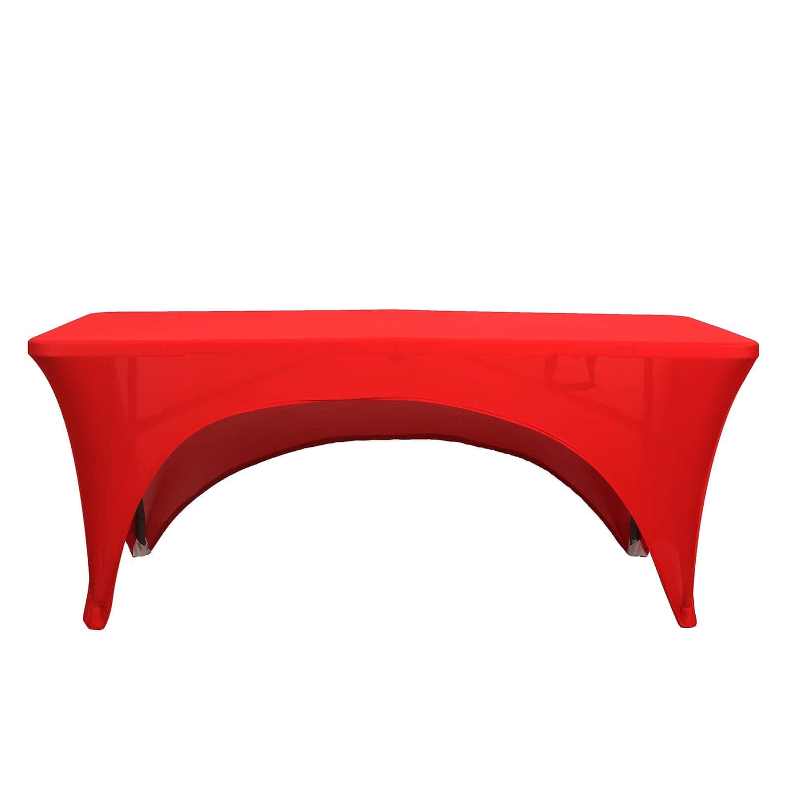 Red Stretch Spandex 96x30 Rectangle Table Cover with Curved Open Back for Professional Look