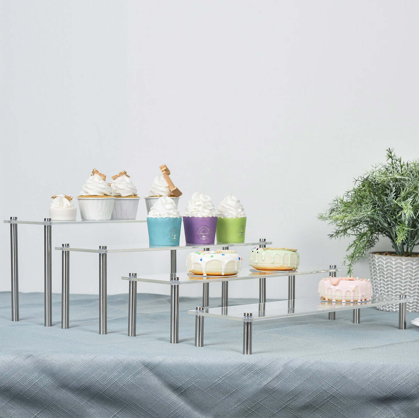 Hot Deal! Set of 4 Clear Premium Acrylic Dessert Display Stands for Cupcakes, Pastries & Appetizers