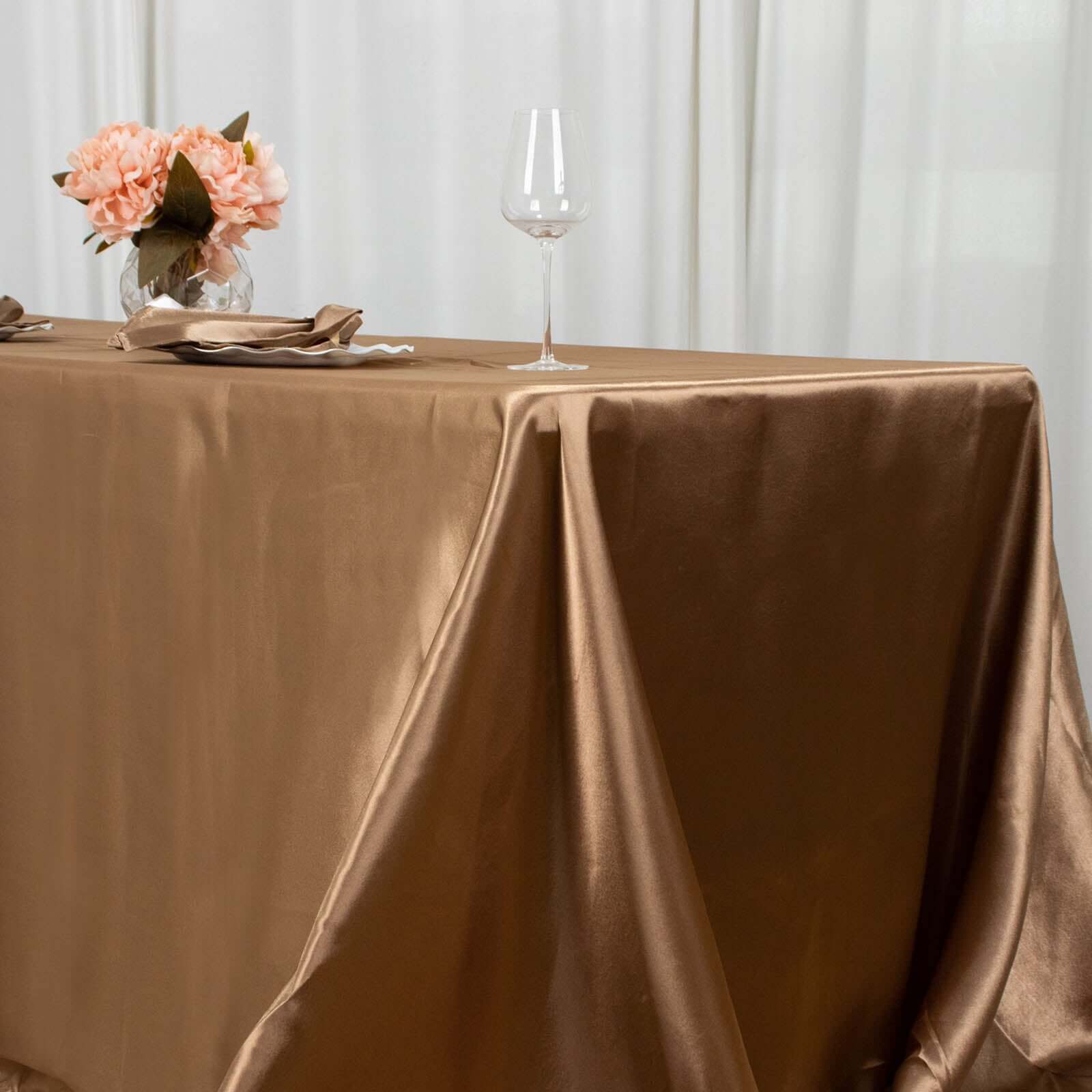 Premium Seamless Satin Taupe Tablecloth 90x132 for Weddings and Events