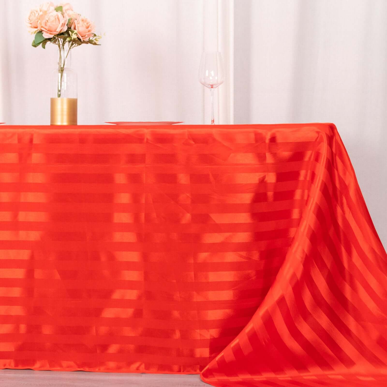 Hot Deal! Red Satin Striped 90x132 Rectangular Seamless Tablecloth