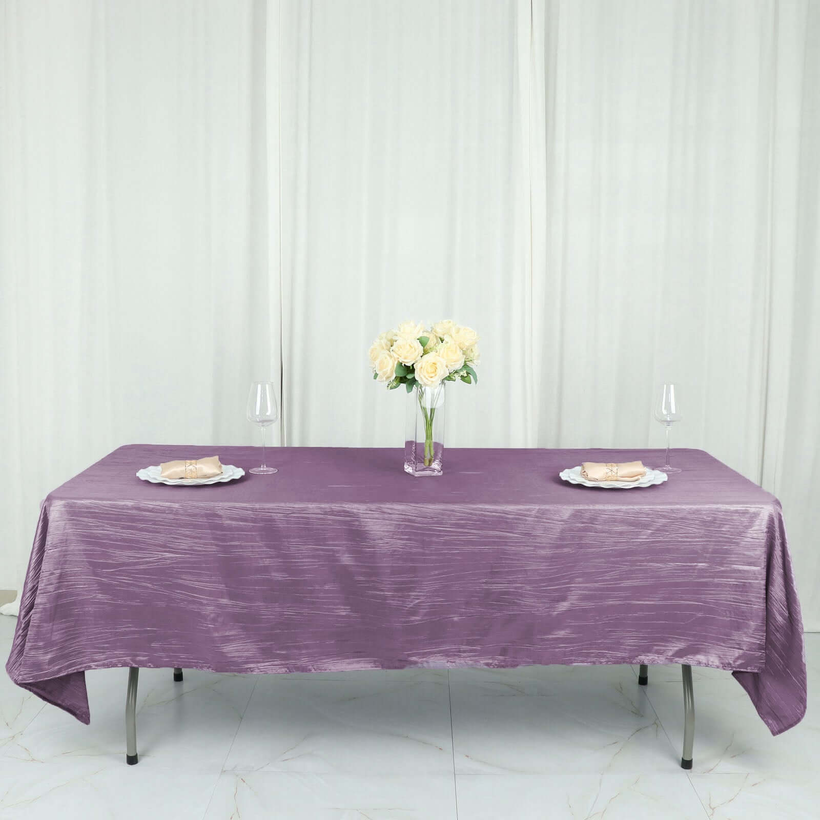 Violet Amethyst Accordion Crinkle Taffeta 60x102 Rectangle Tablecloth
