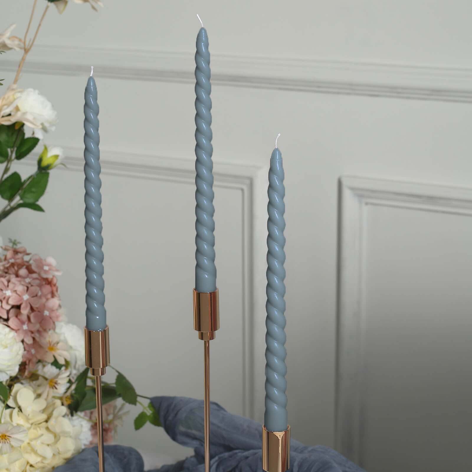 Hot Deal! 12-Pack Premium Unscented Dusty Blue Spiral Taper Candles, 11.25