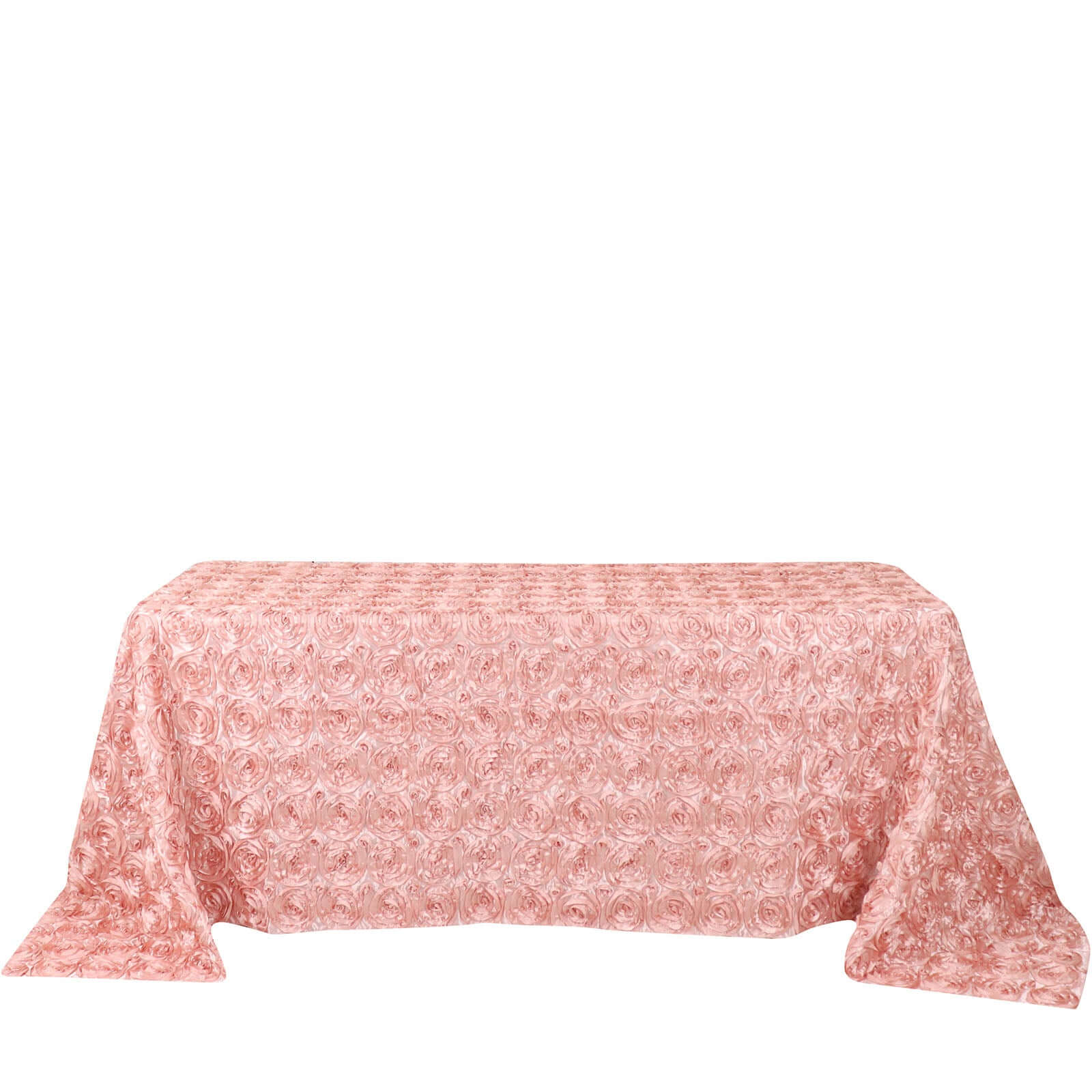 Luxurious Dusty Rose Satin 90x132 Rectangle Tablecloth with 3D Rosette Design