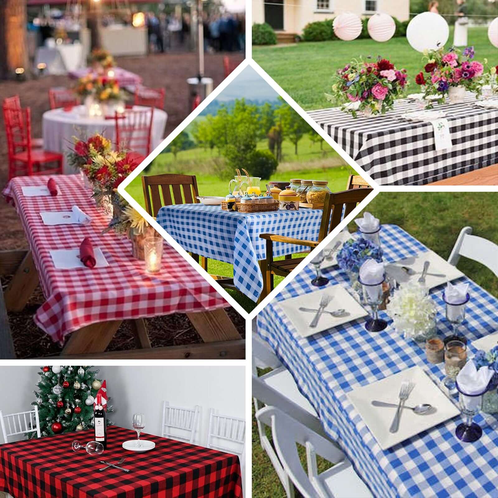 Hot Deal! 60x126 Polyester Buffalo Plaid White/Burgundy Rectangle Tablecloth