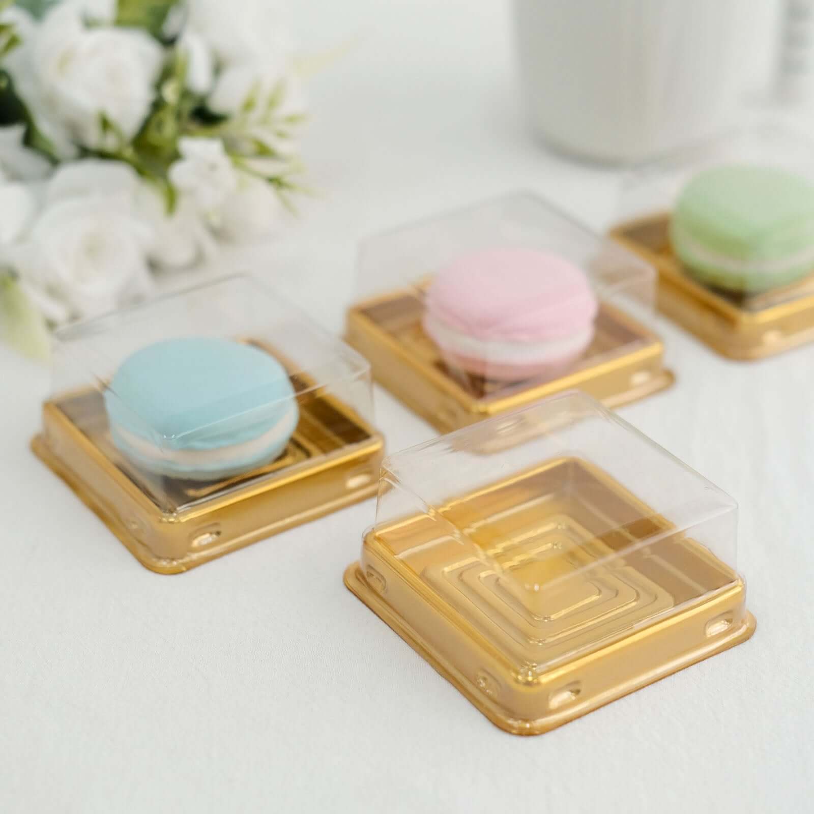 Hot Deal! 50-Pack Plastic Square Party Favor Containers in Gold and Clear for Cupcakes and Desserts