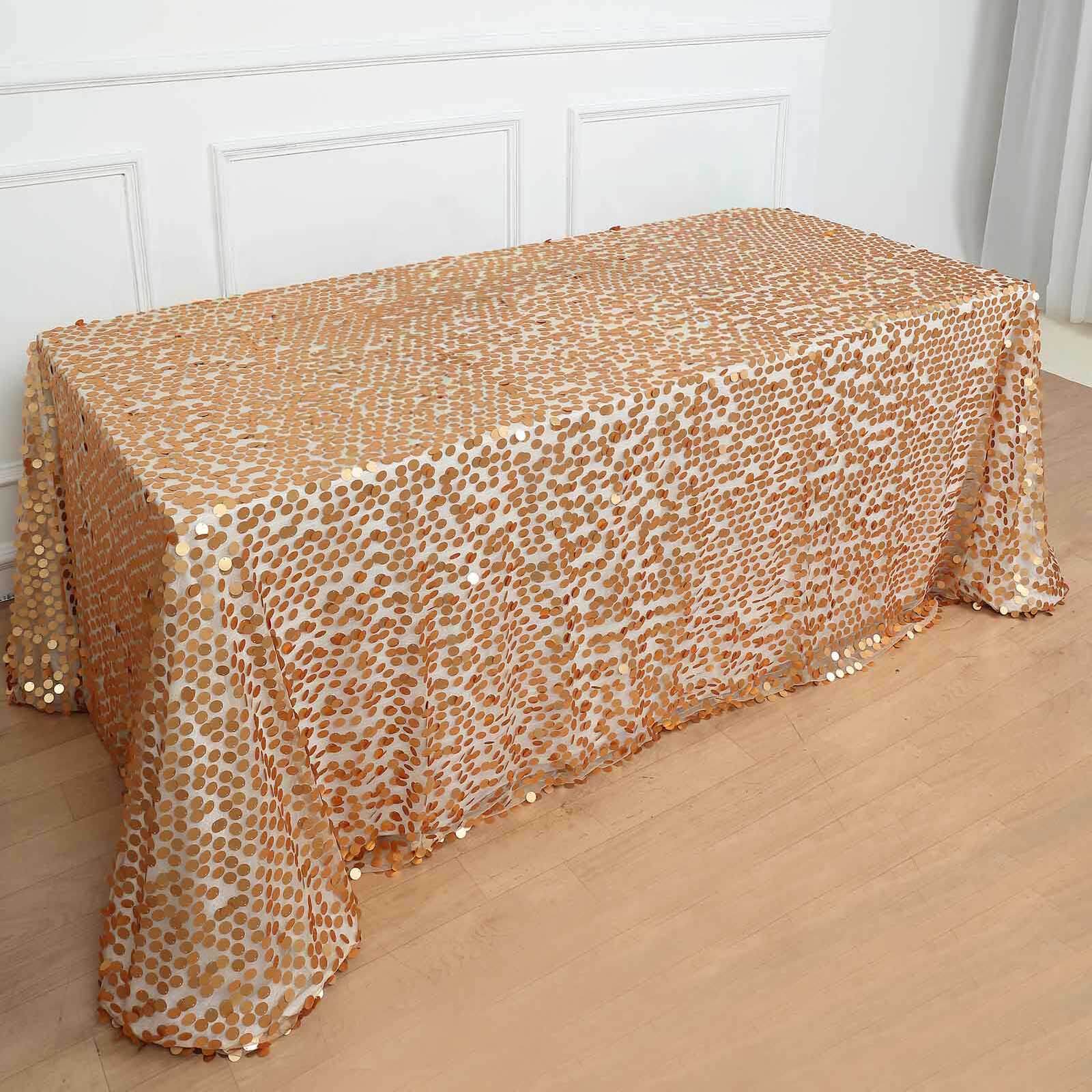 Hot! Seamless Matte Champagne Sequin Tablecloth, 90x156 Rectangle
