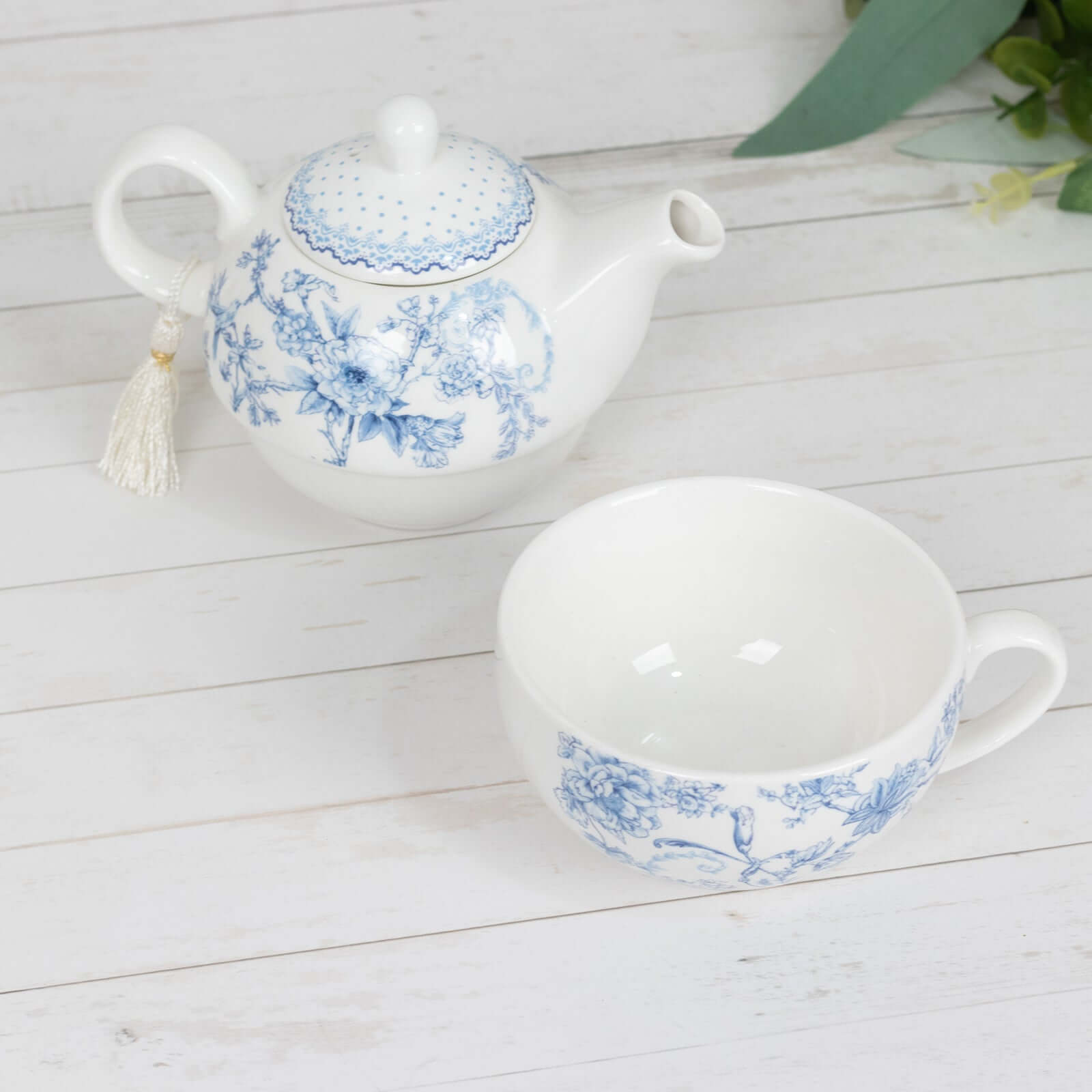 Premium French Toile Porcelain Teapot and Cup Set - Ideal Bridal Shower Gift with Keepsake Box