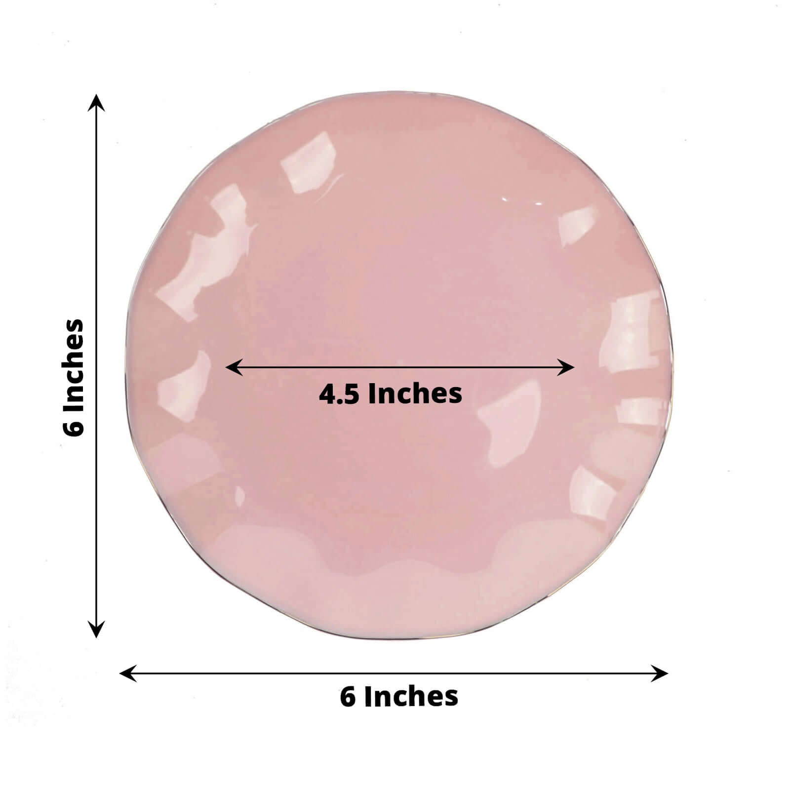 10-Pack Sturdy Disposable Dusty Rose Plastic Round Dessert Plates with Gold Ruffled Edging