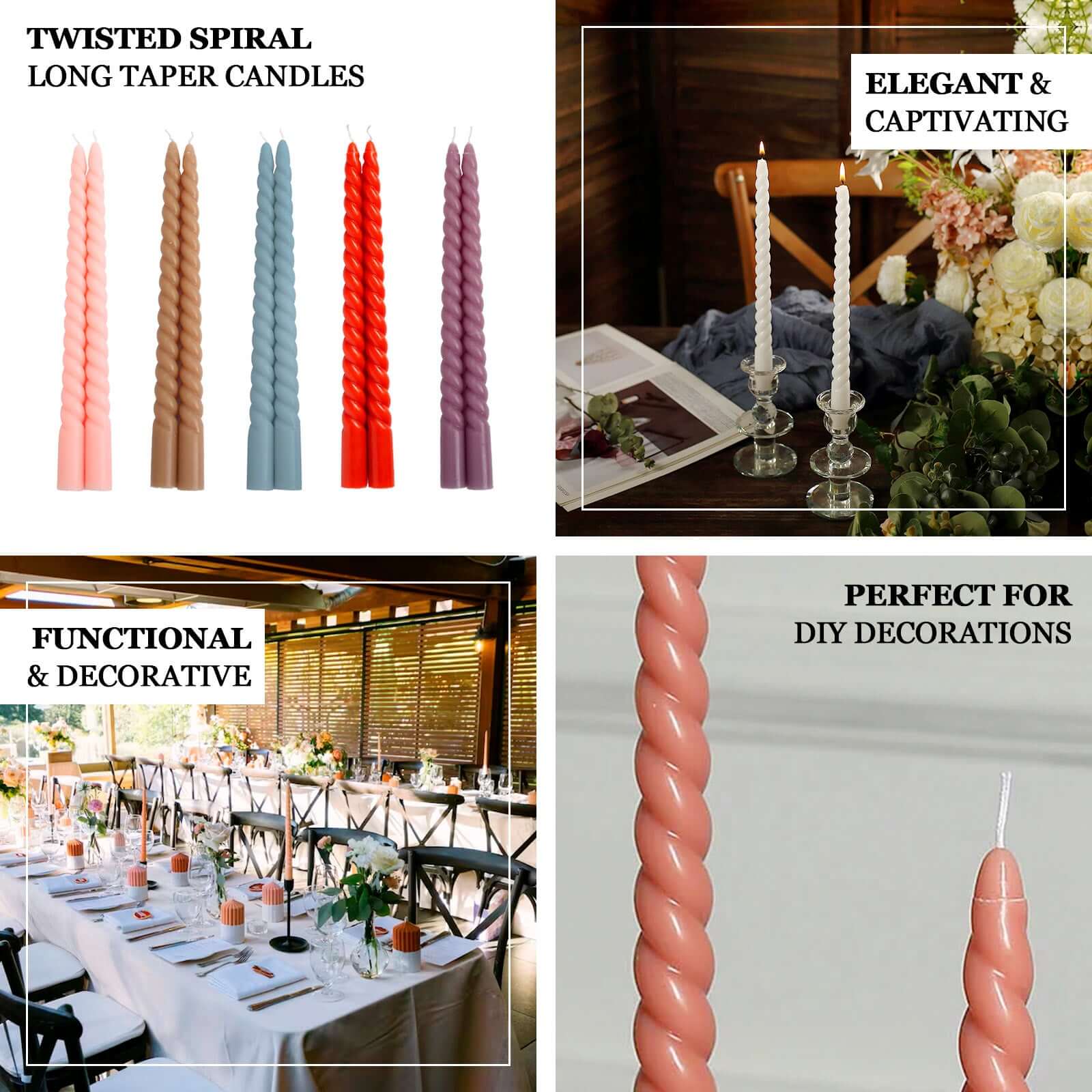 Premium 12-Pack Unscented Terracotta (Rust) Spiral Taper Dinner Candles, 11.25