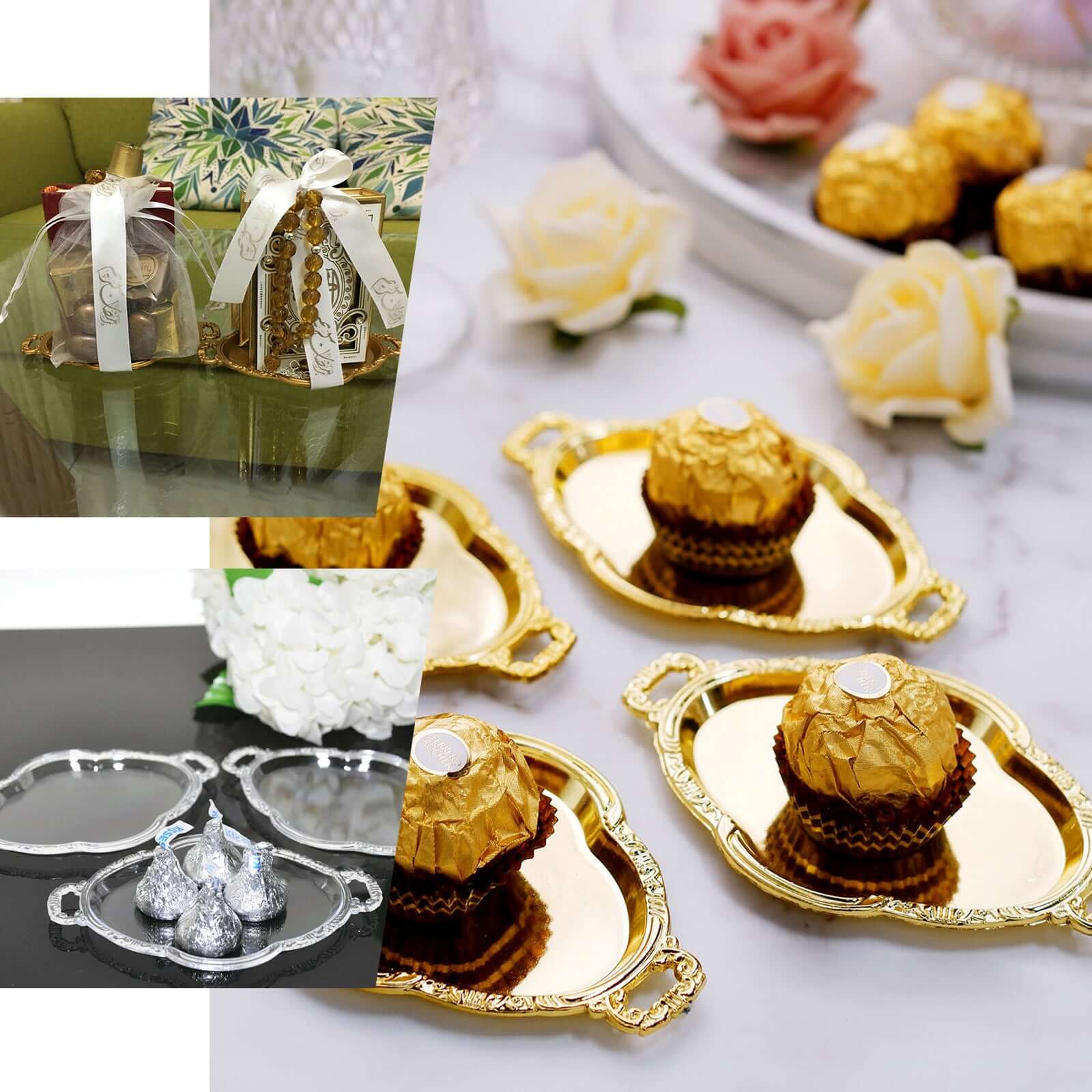 Hot Sale! 12-Pack Gold Plastic Mini Oval Display Trays for Sweets and Party Favors