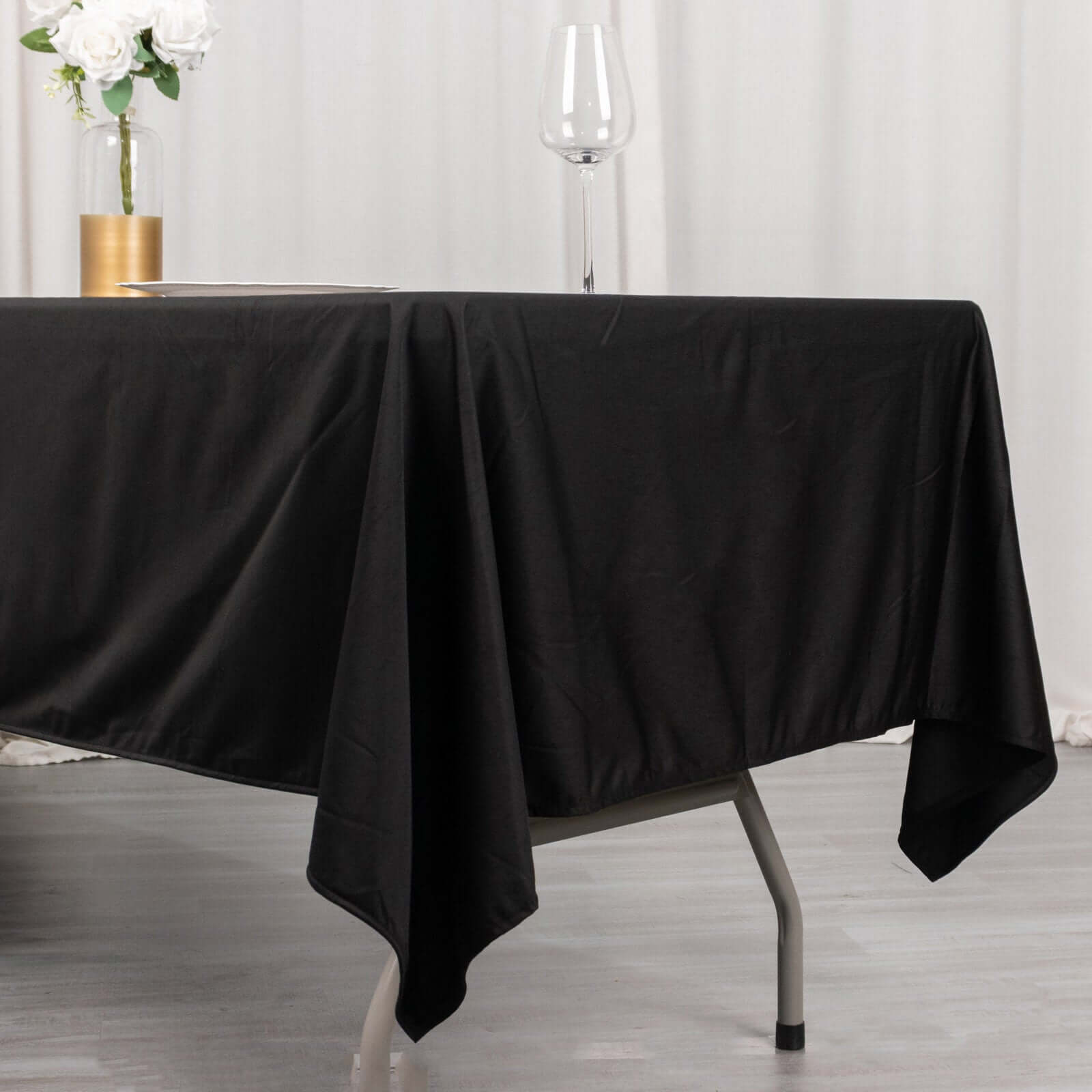 Exclusive Black 60x102 Scuba Polyester Wrinkle-Free & Stain-Resistant Rectangular Tablecloth for Weddings and Banquets