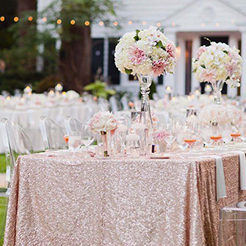 Rose Gold Seamless Twinkling Sequin Rectangle Tablecloth 90x156
