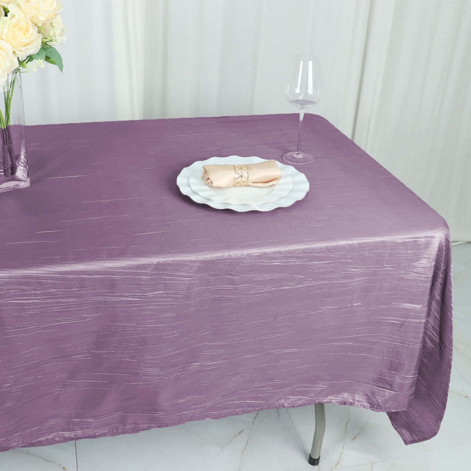 Violet Amethyst Accordion Crinkle Taffeta 60x102 Rectangle Tablecloth